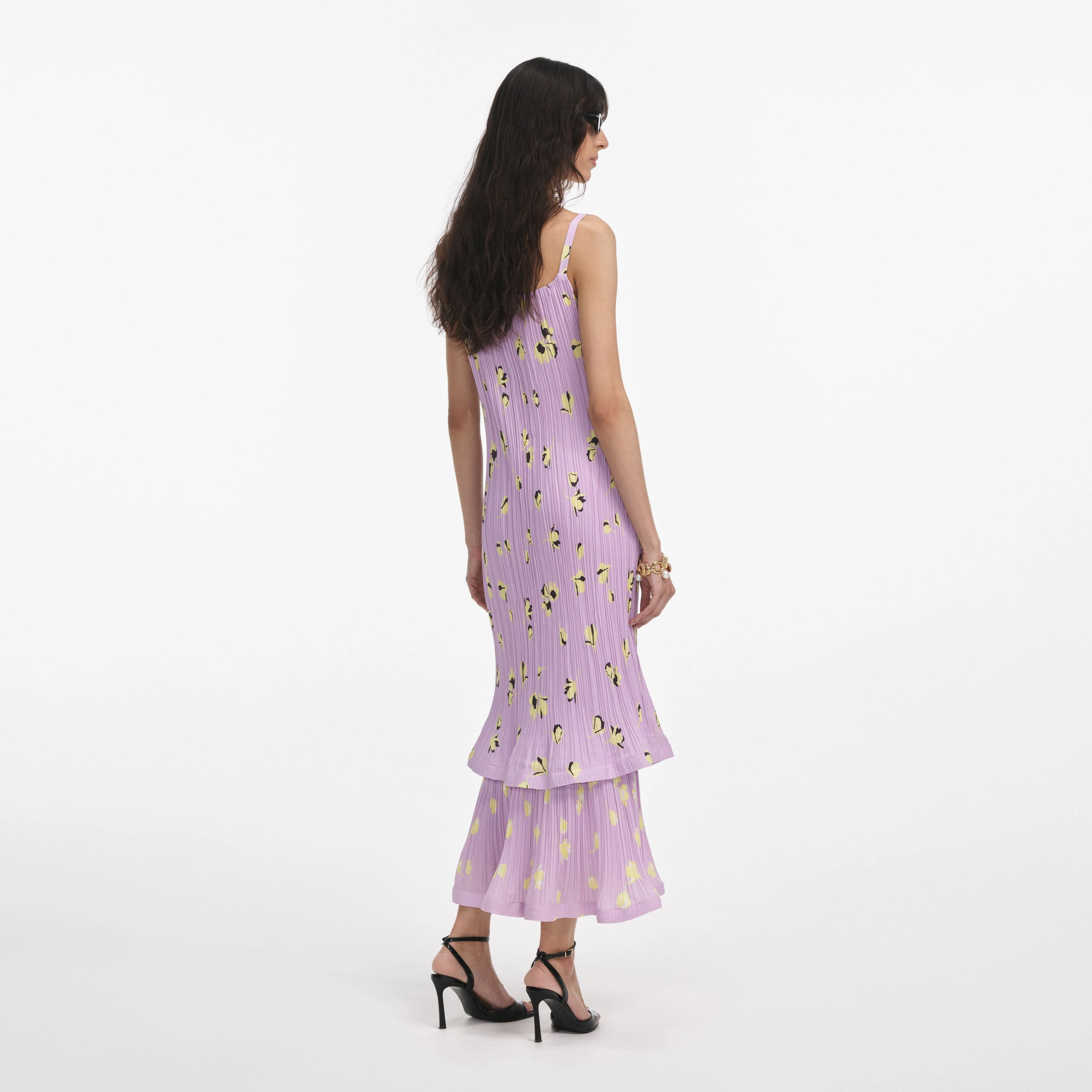 Lilac Floral Plisse Midi Dress - Image 3
