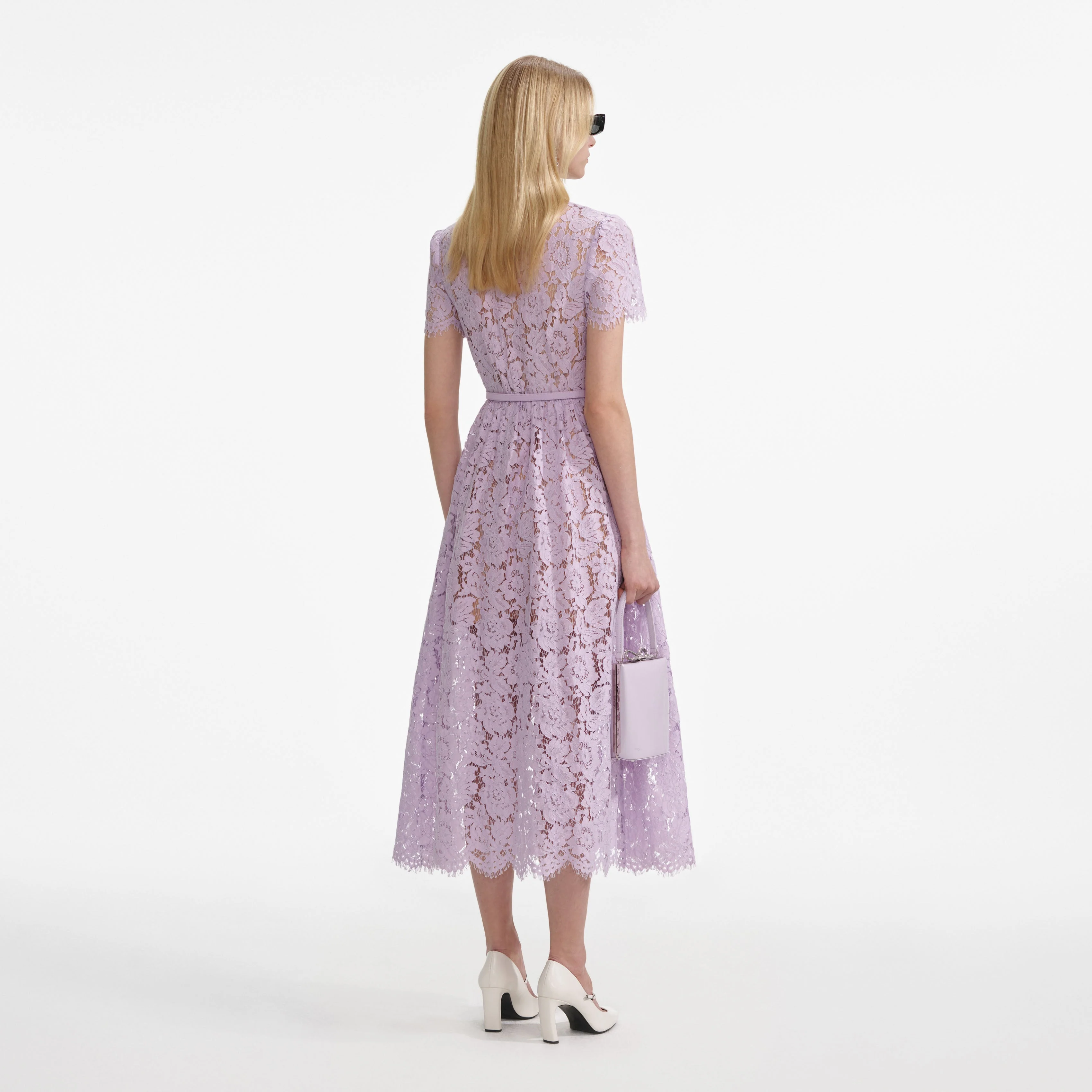 Lilac Lace Button Front Midi Dress - Image 3