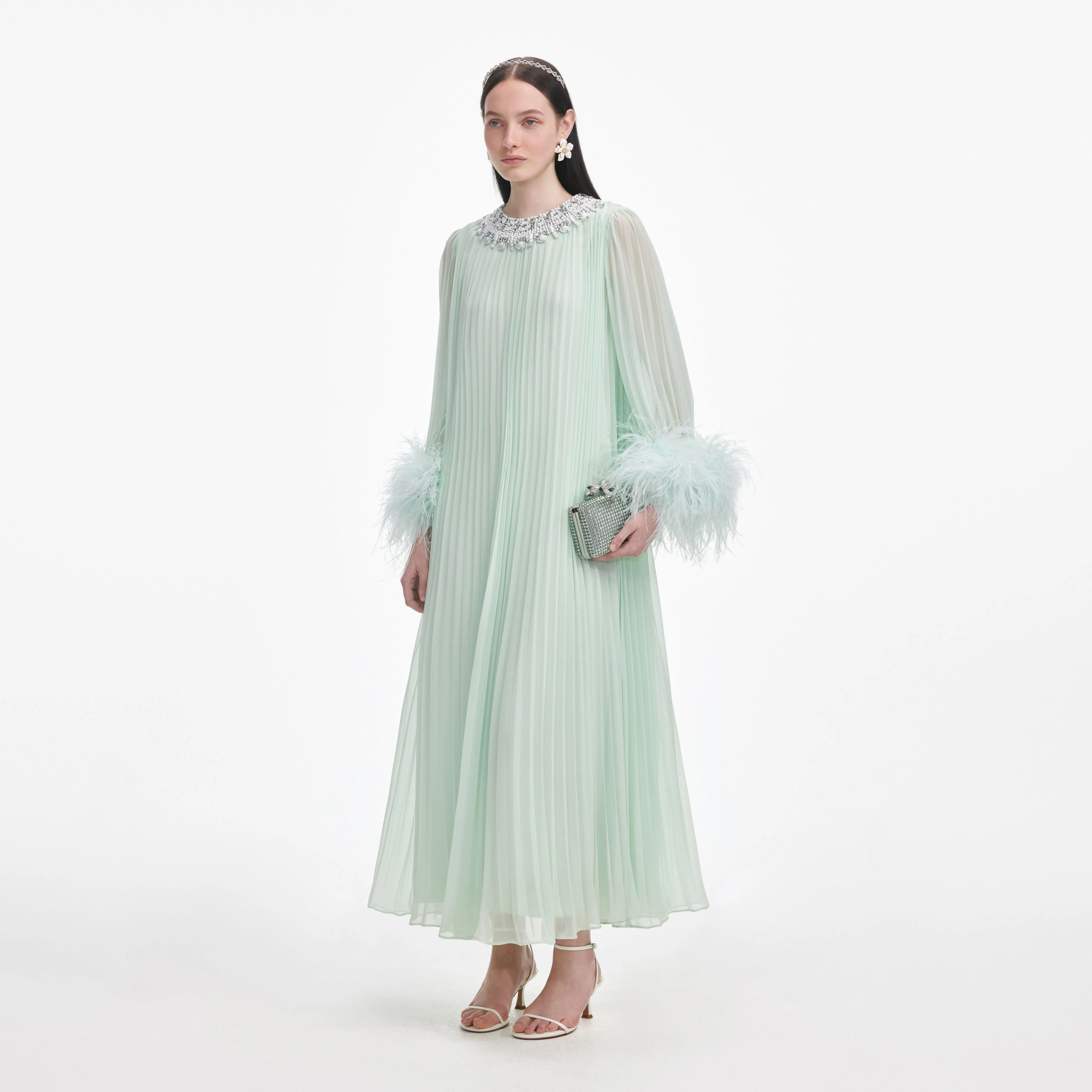 Mint Chiffon Feather Midi Dress - Image 2