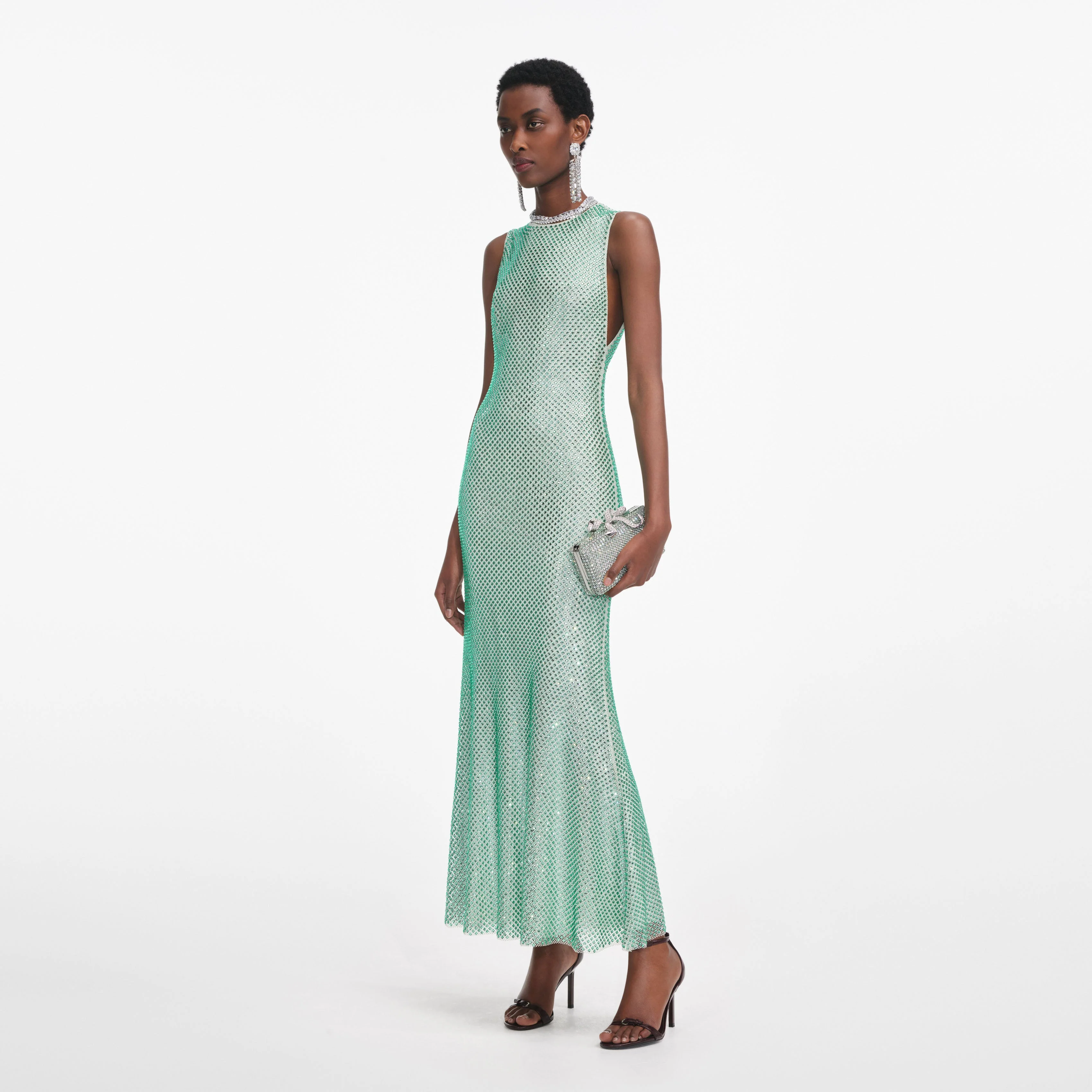 Mint Rhinestone Mesh Midi Dress - Image 2