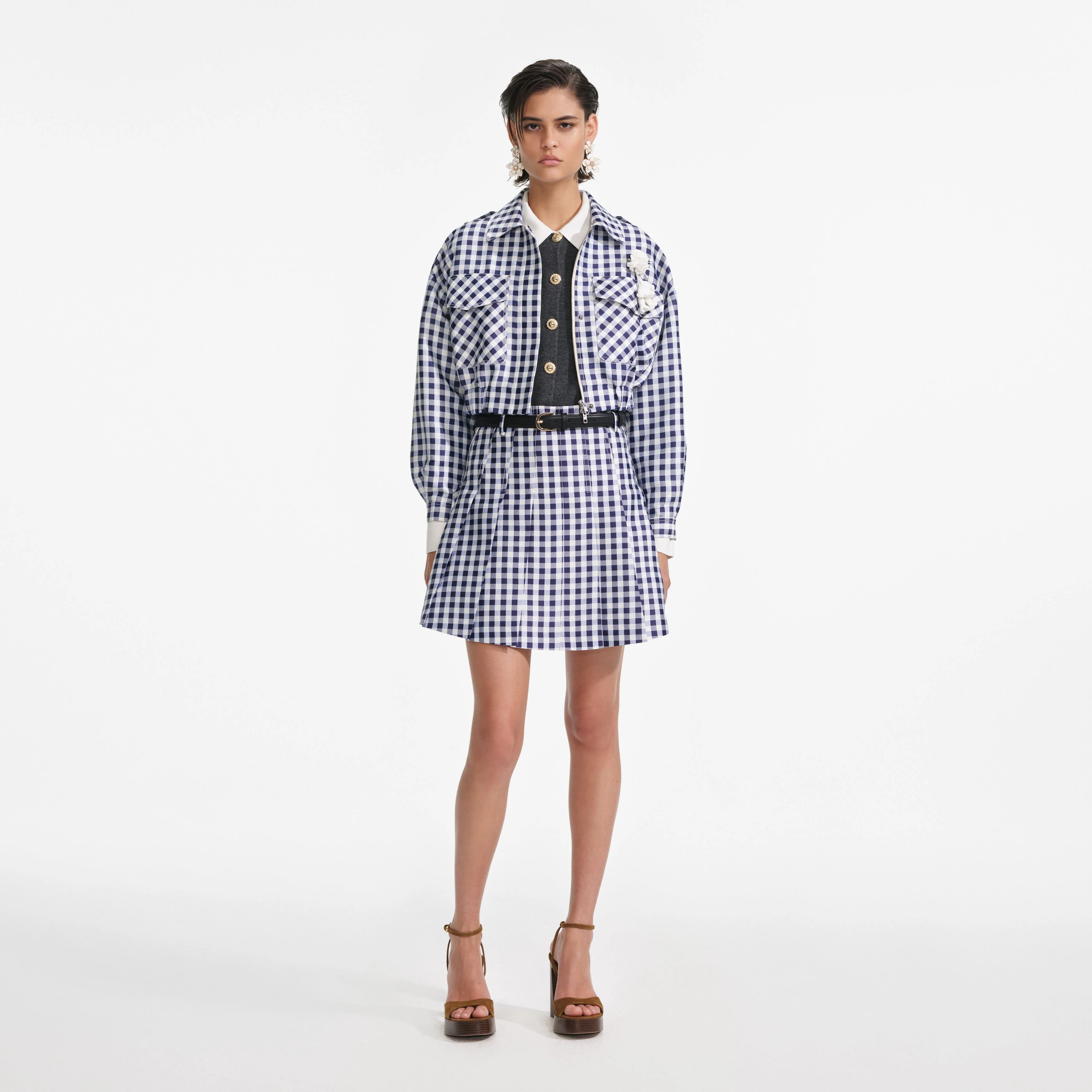 Navy Gingham Taffeta Jacket