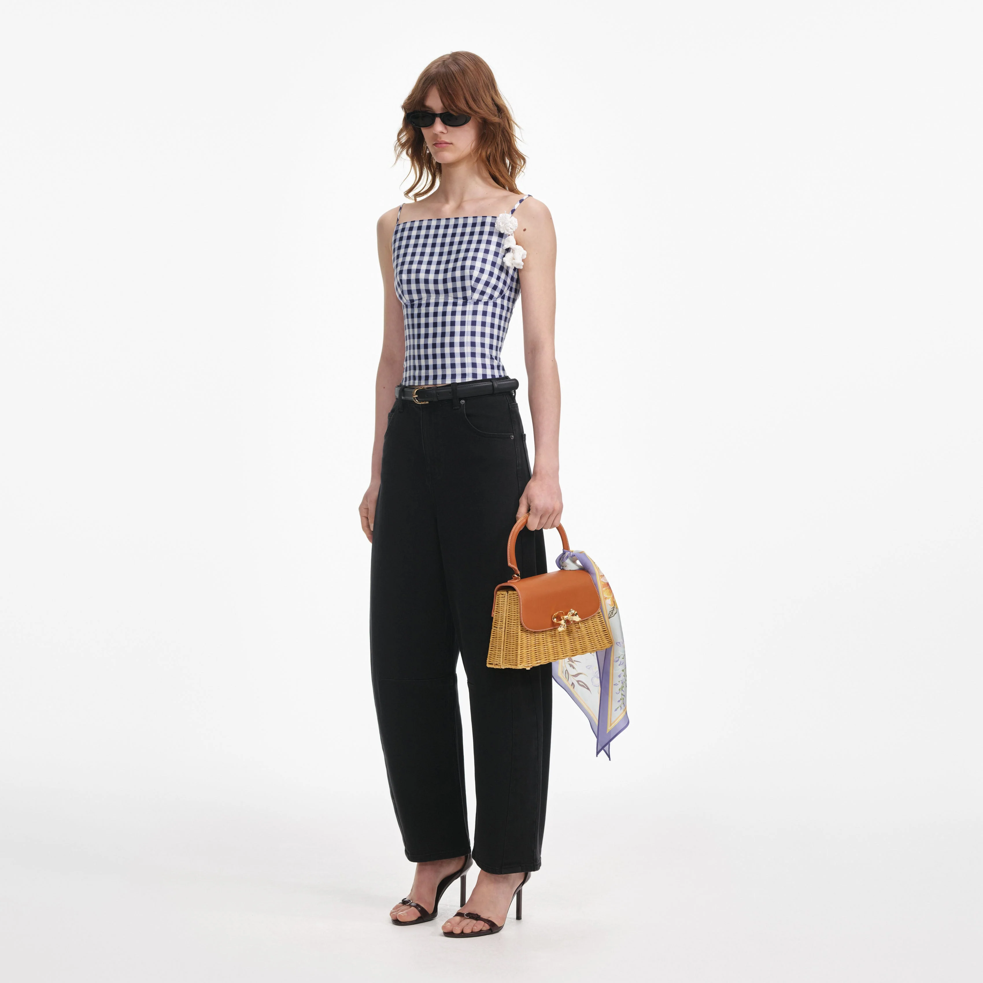 Navy Gingham Taffeta Top - Image 2