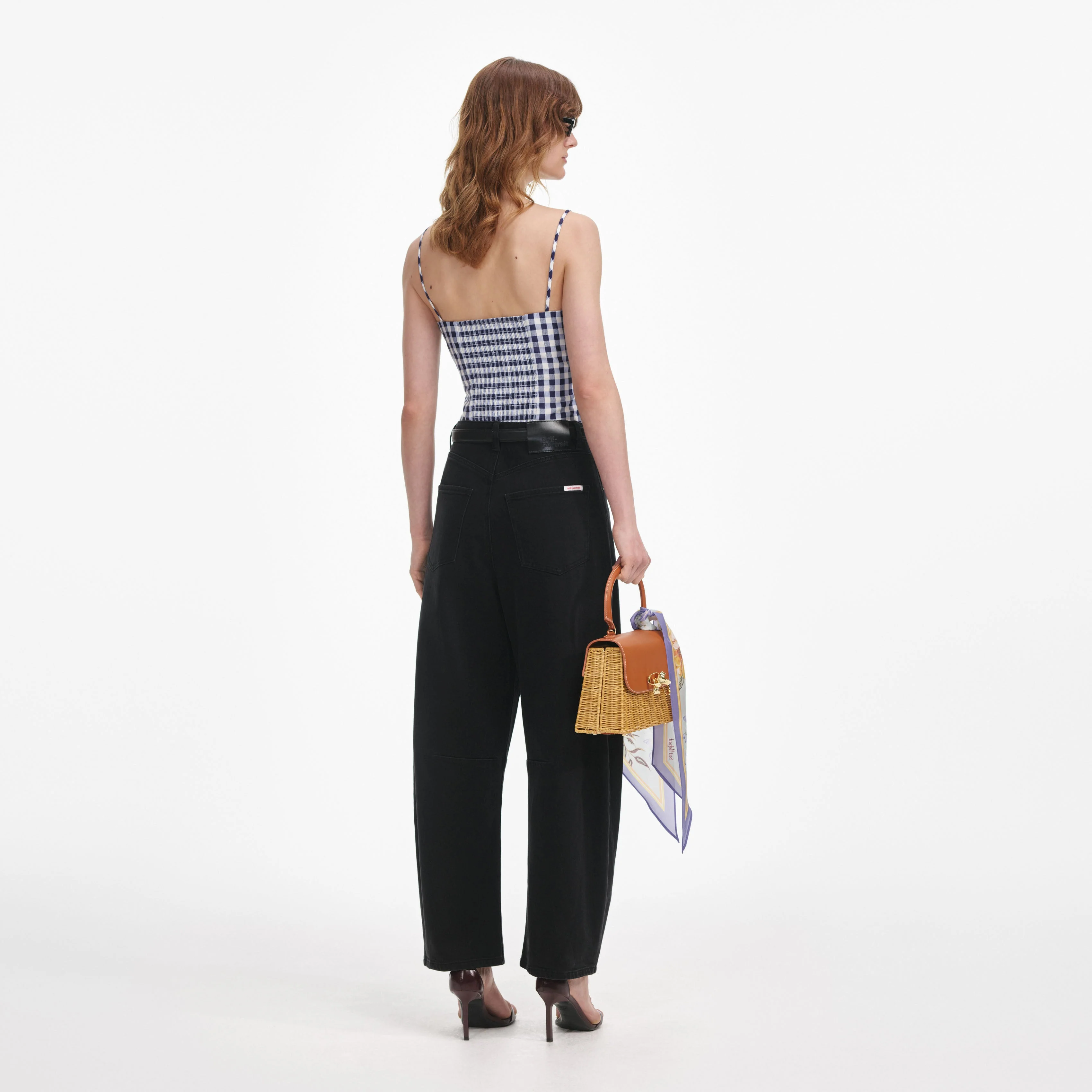 Navy Gingham Taffeta Top - Image 3