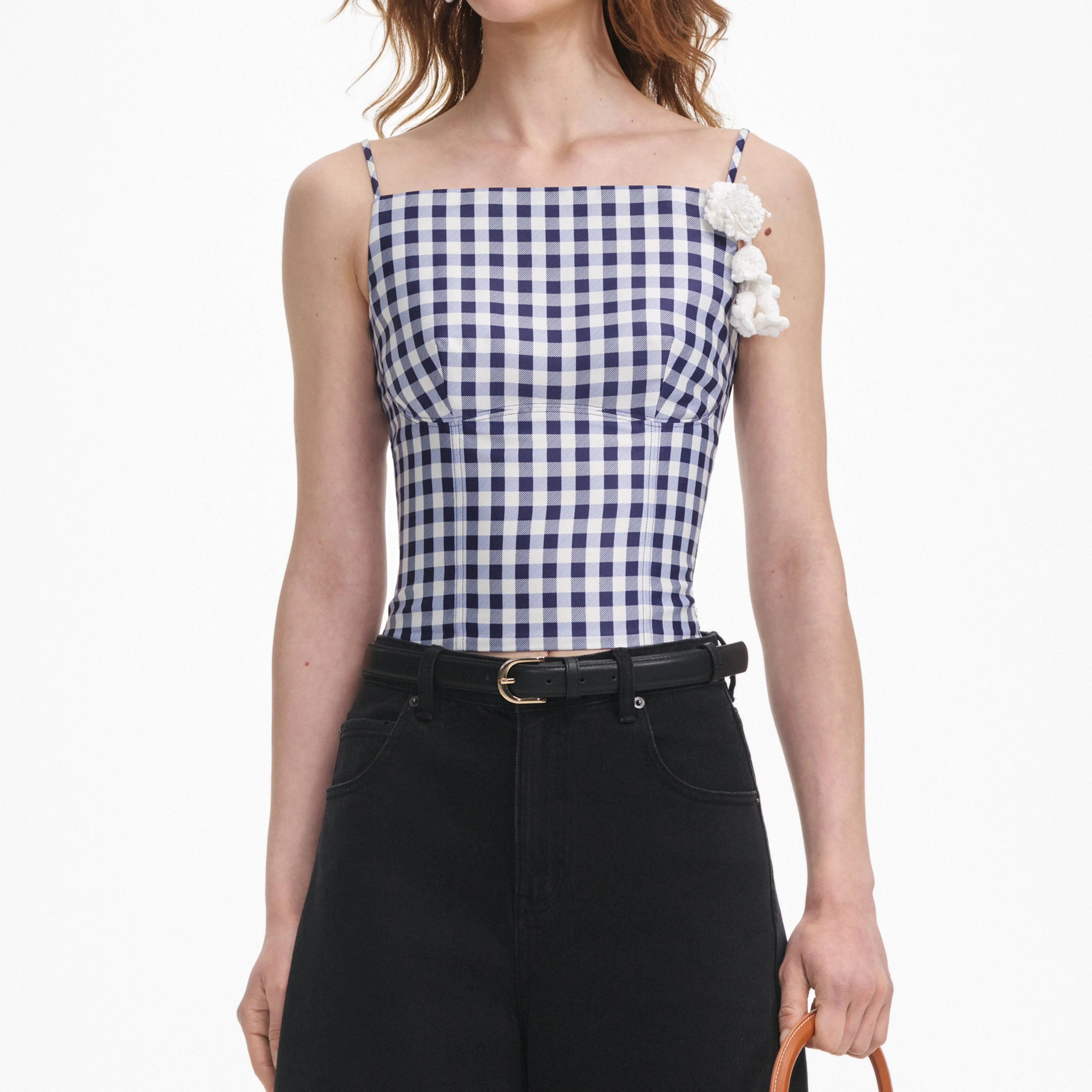 Navy Gingham Taffeta Top - Image 4
