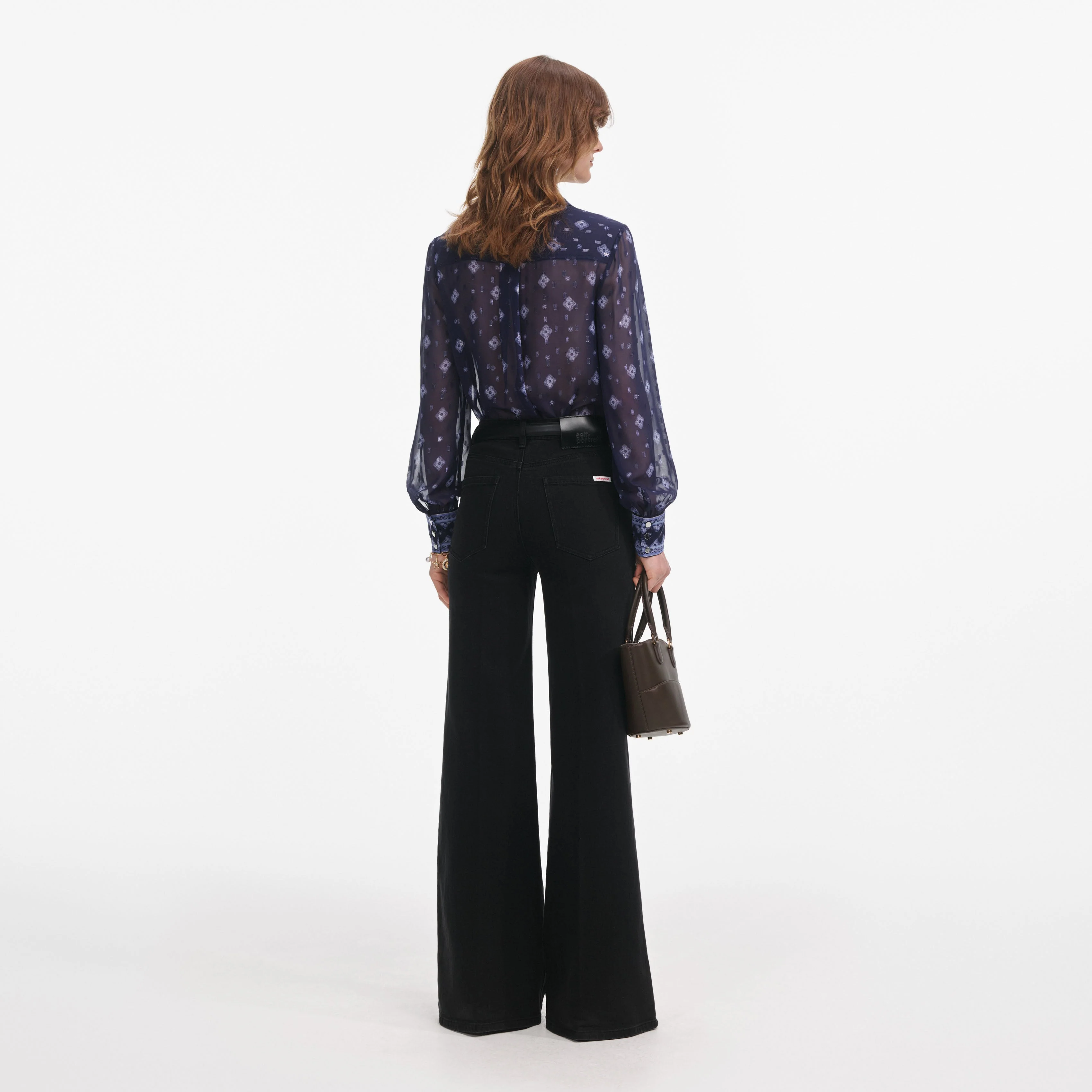 Navy Printed Chiffon Blouse - Image 3