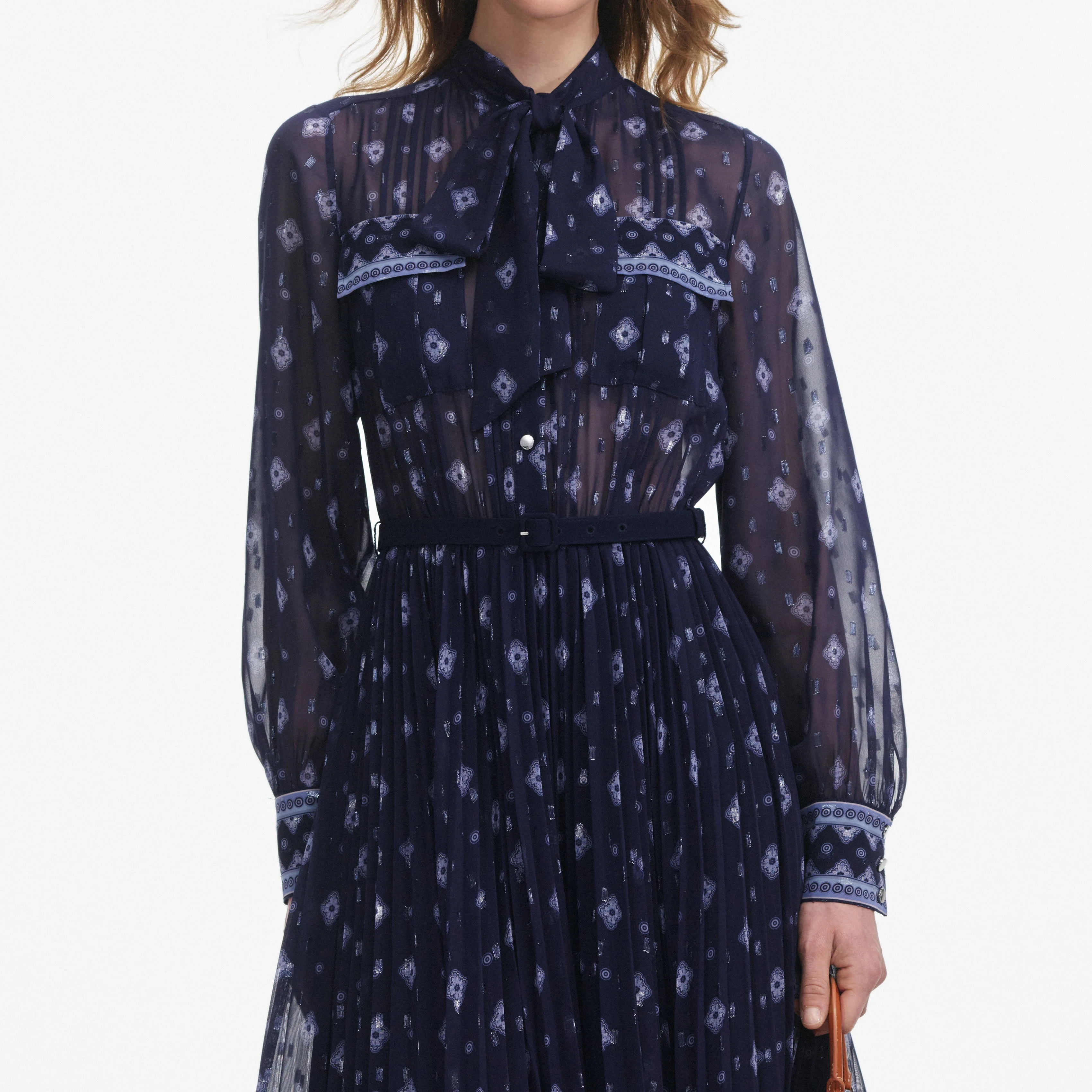 Navy Printed Chiffon Midi Dress - Image 4