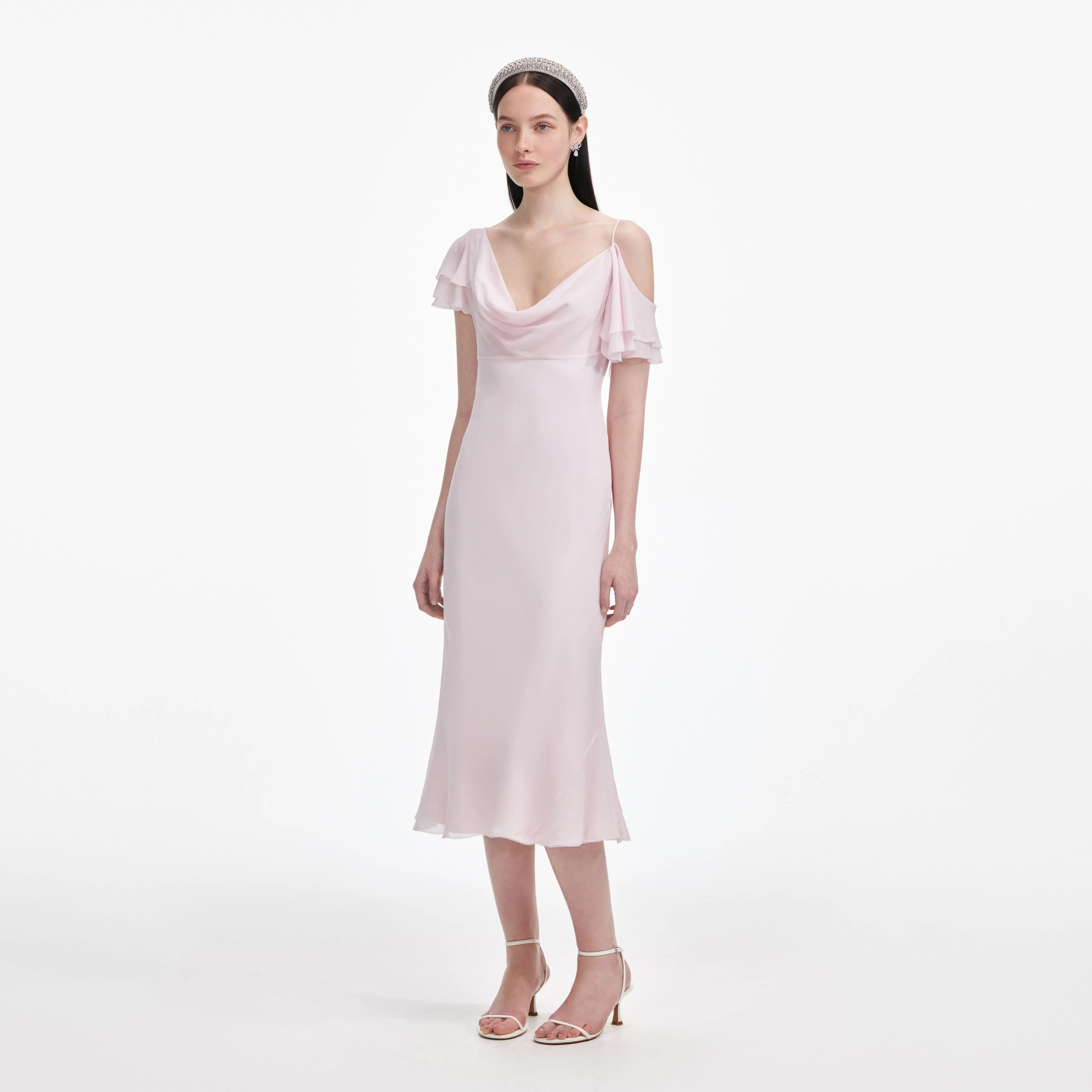 Pink Georgette Frill Midi Dress - Image 2