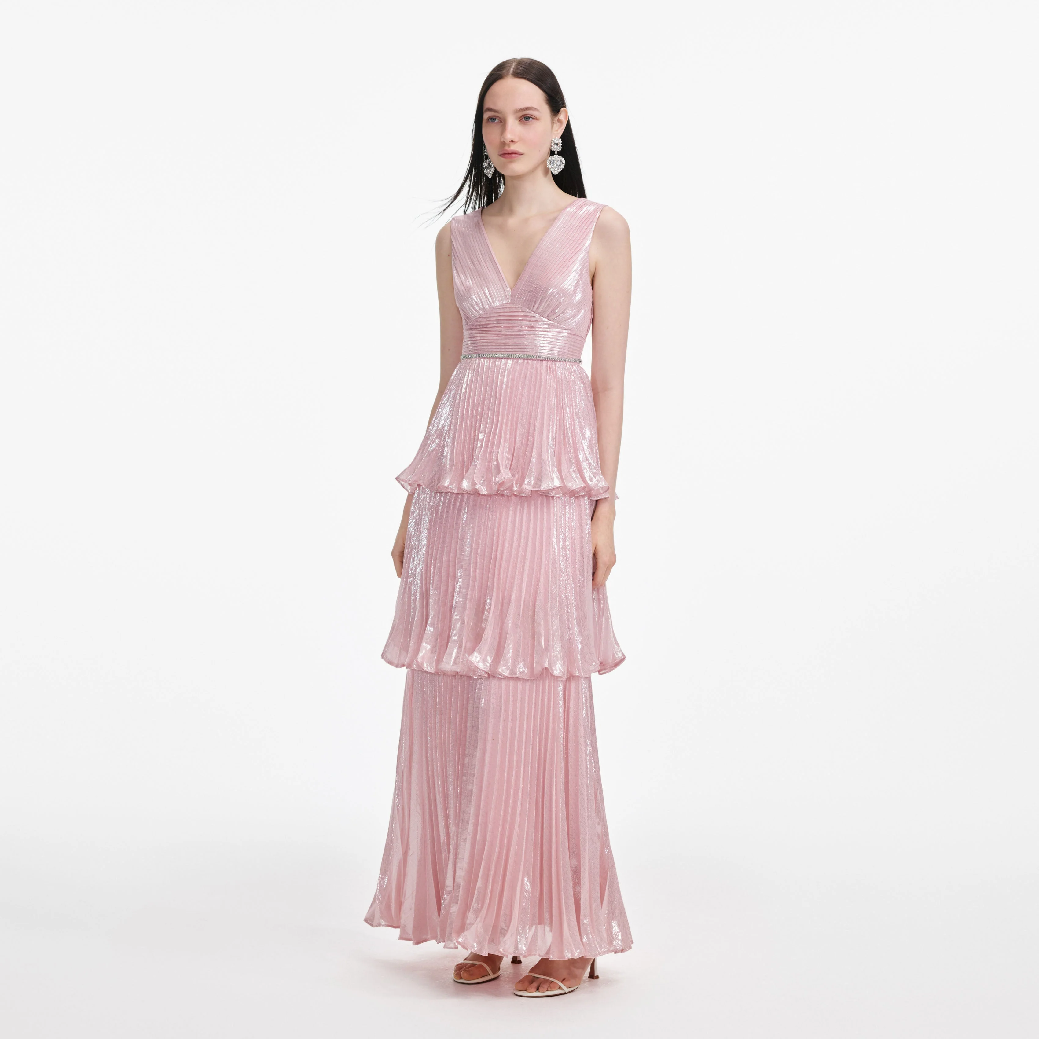 Pink Metallic Tiered Maxi Dress - Image 2