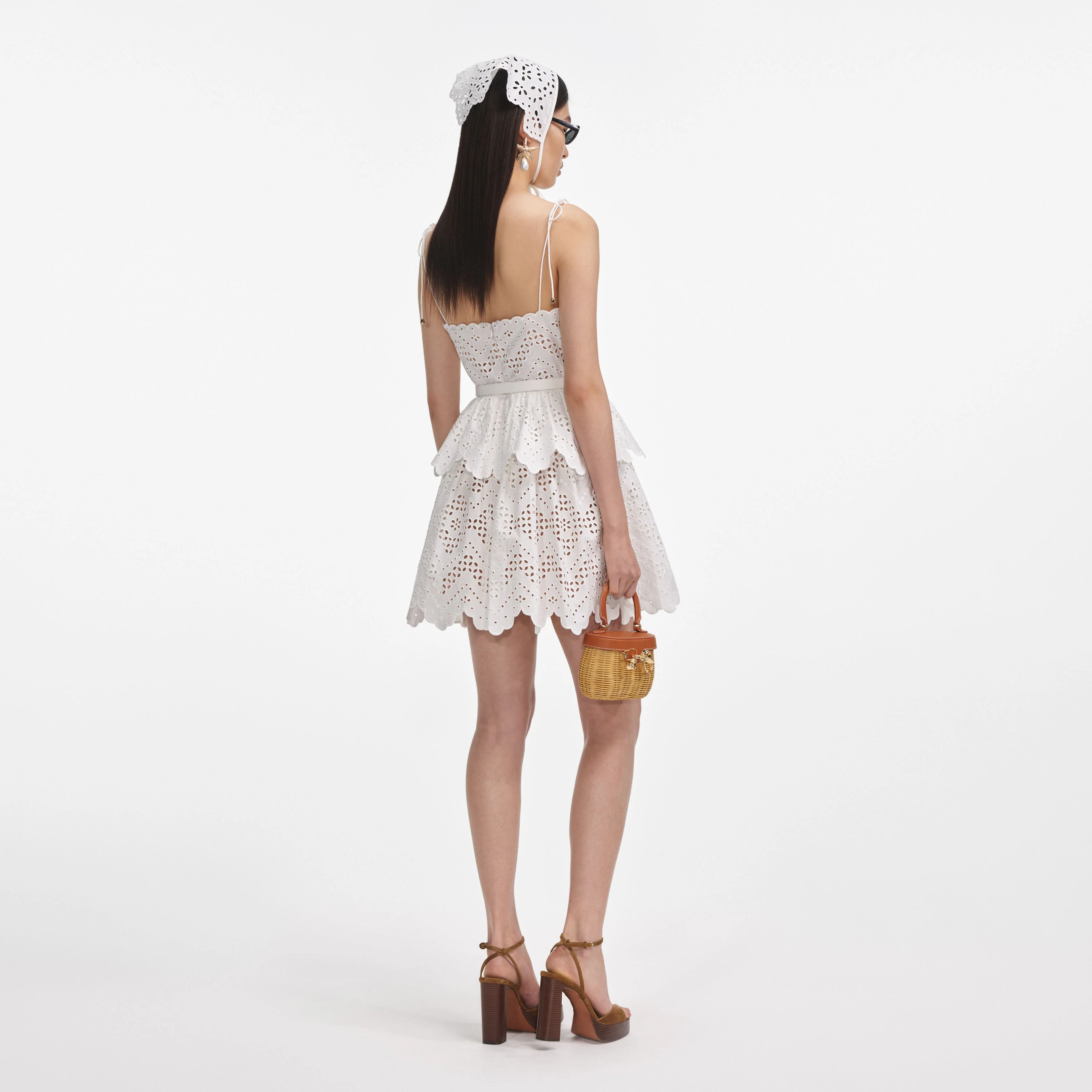 White Cotton Broderie Mini Dress - Image 3