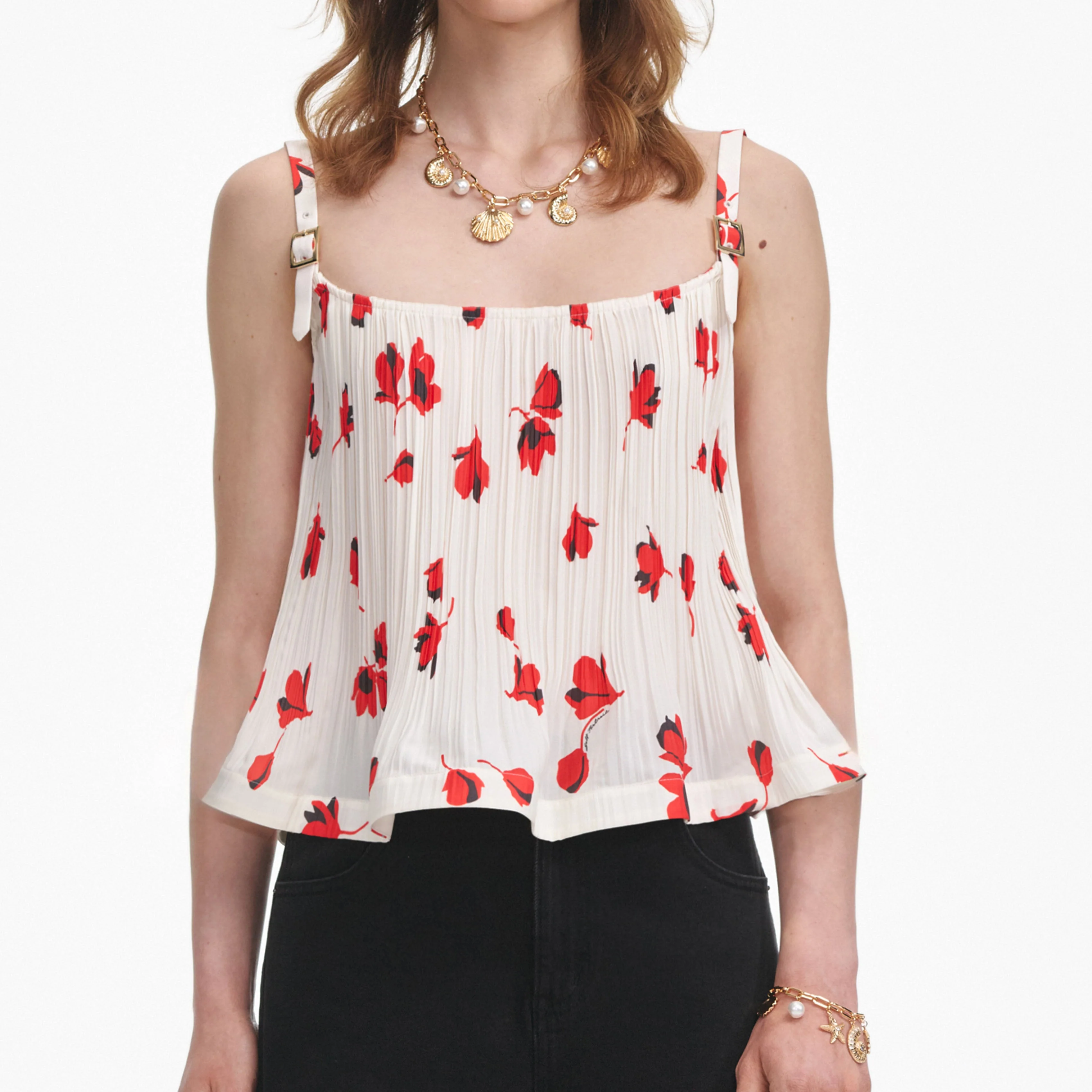 White Floral Plisse  Top - Image 4
