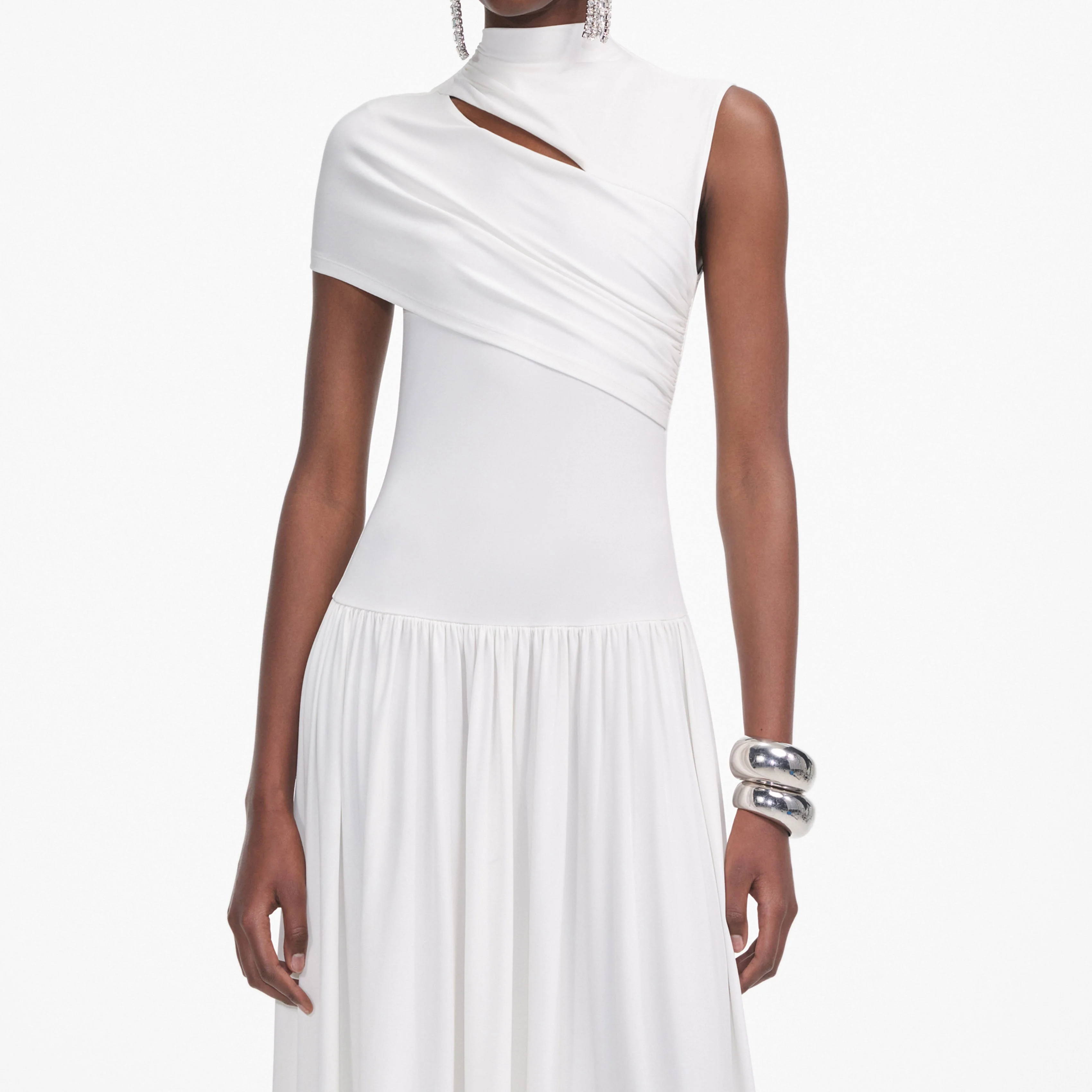 White Jersey Cut Out Midi Dress - Image 4
