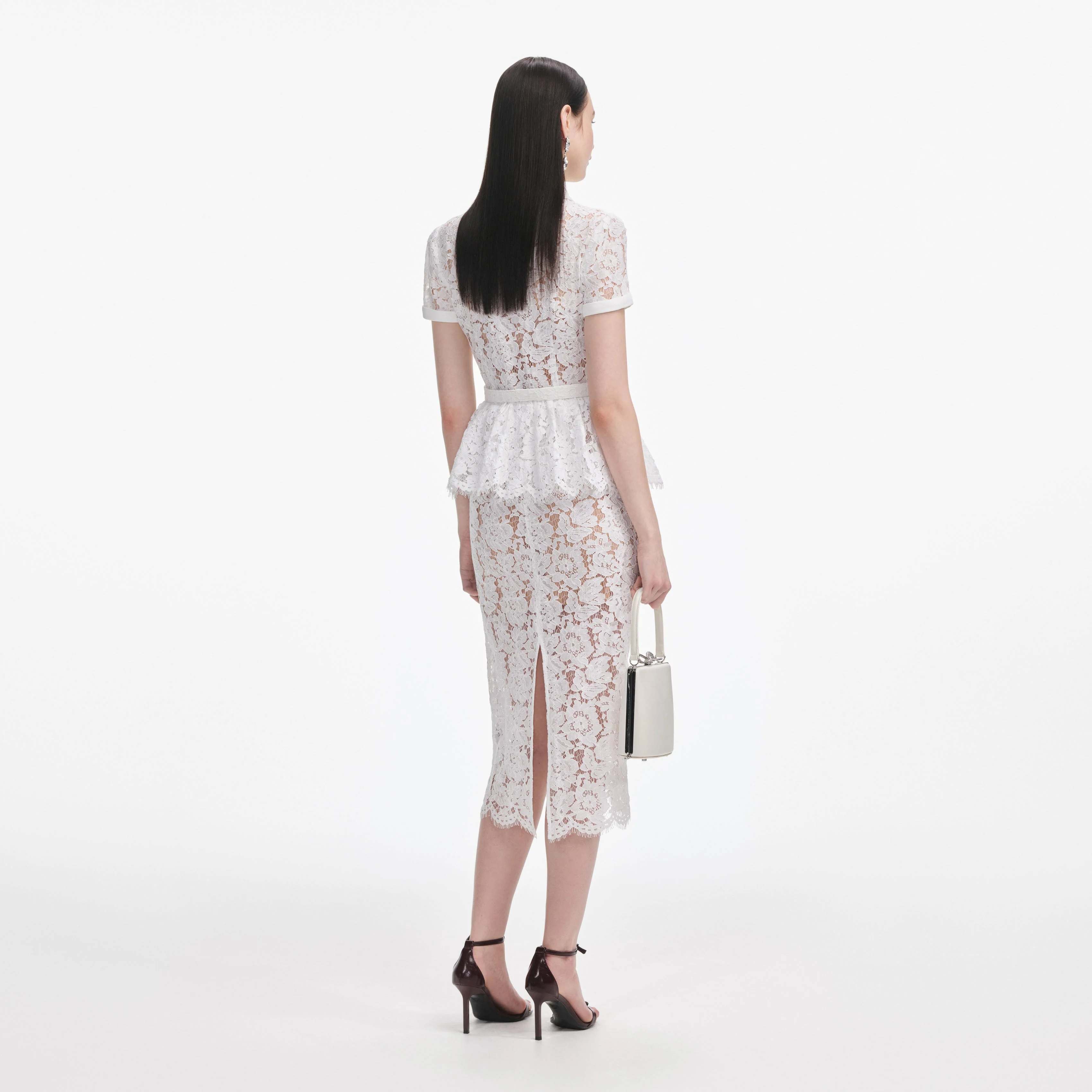 White Lace Peplum Midi Dress - Image 3