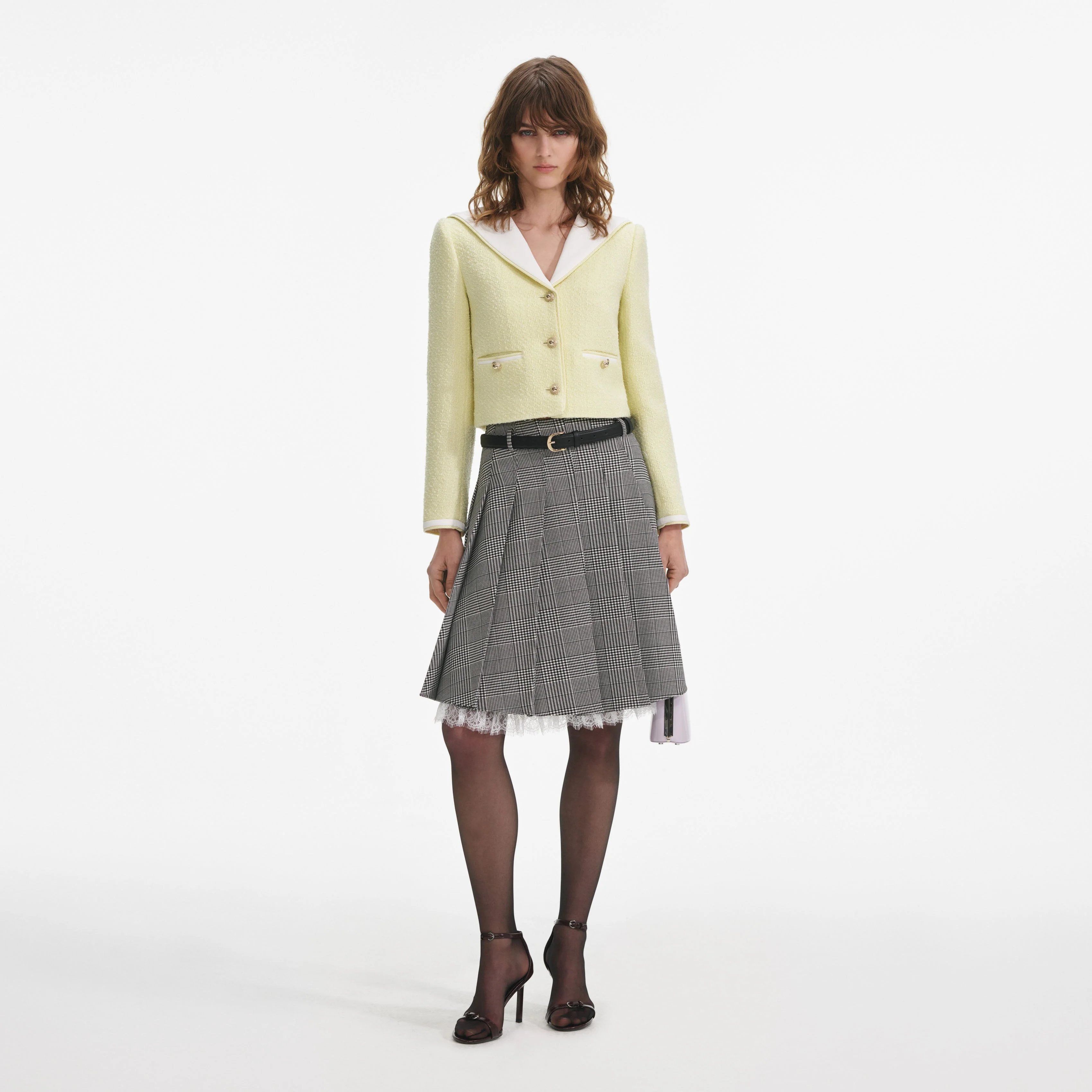 Yellow Boucle Contrast Collar Jacket