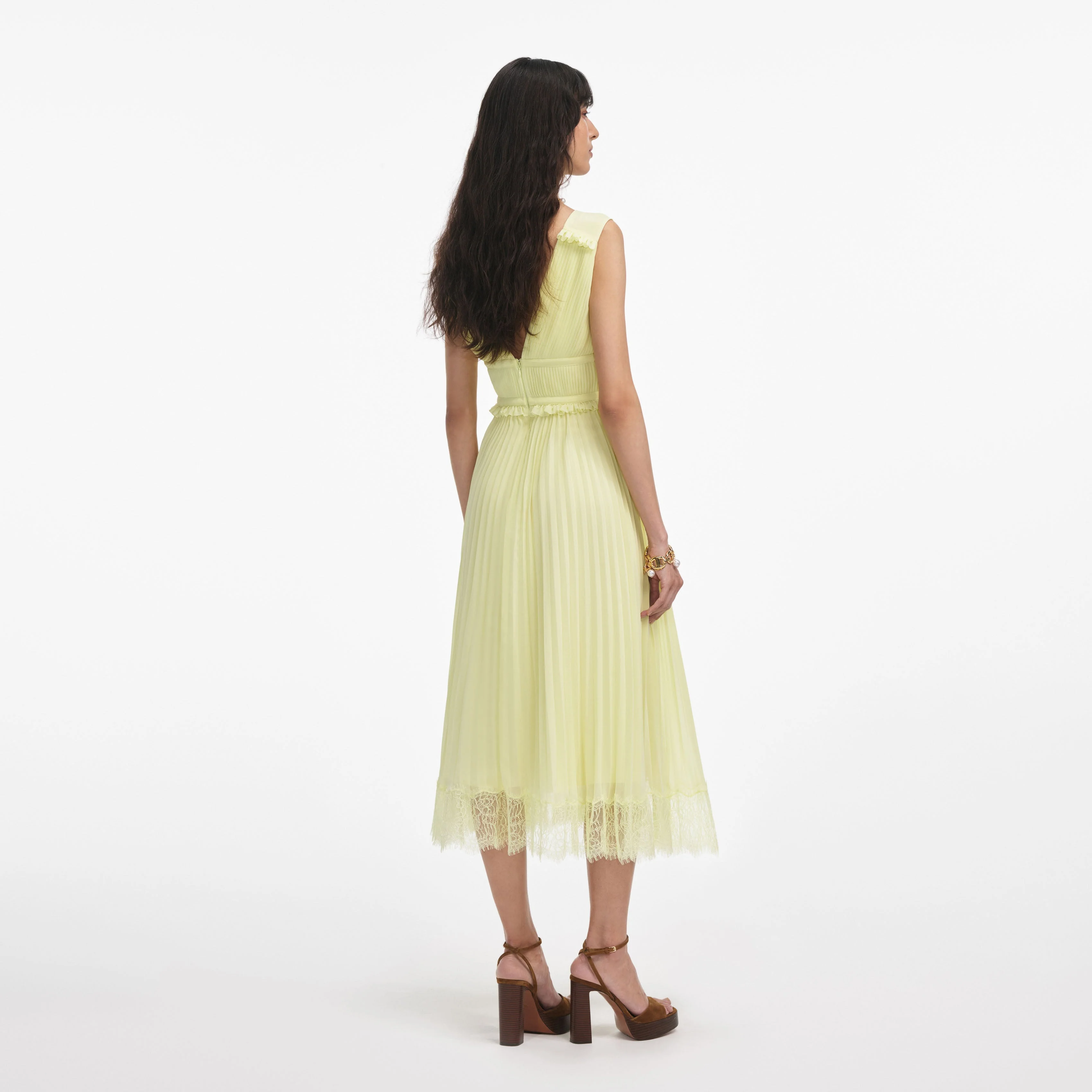 Yellow Chiffon Midi Dress - Image 3