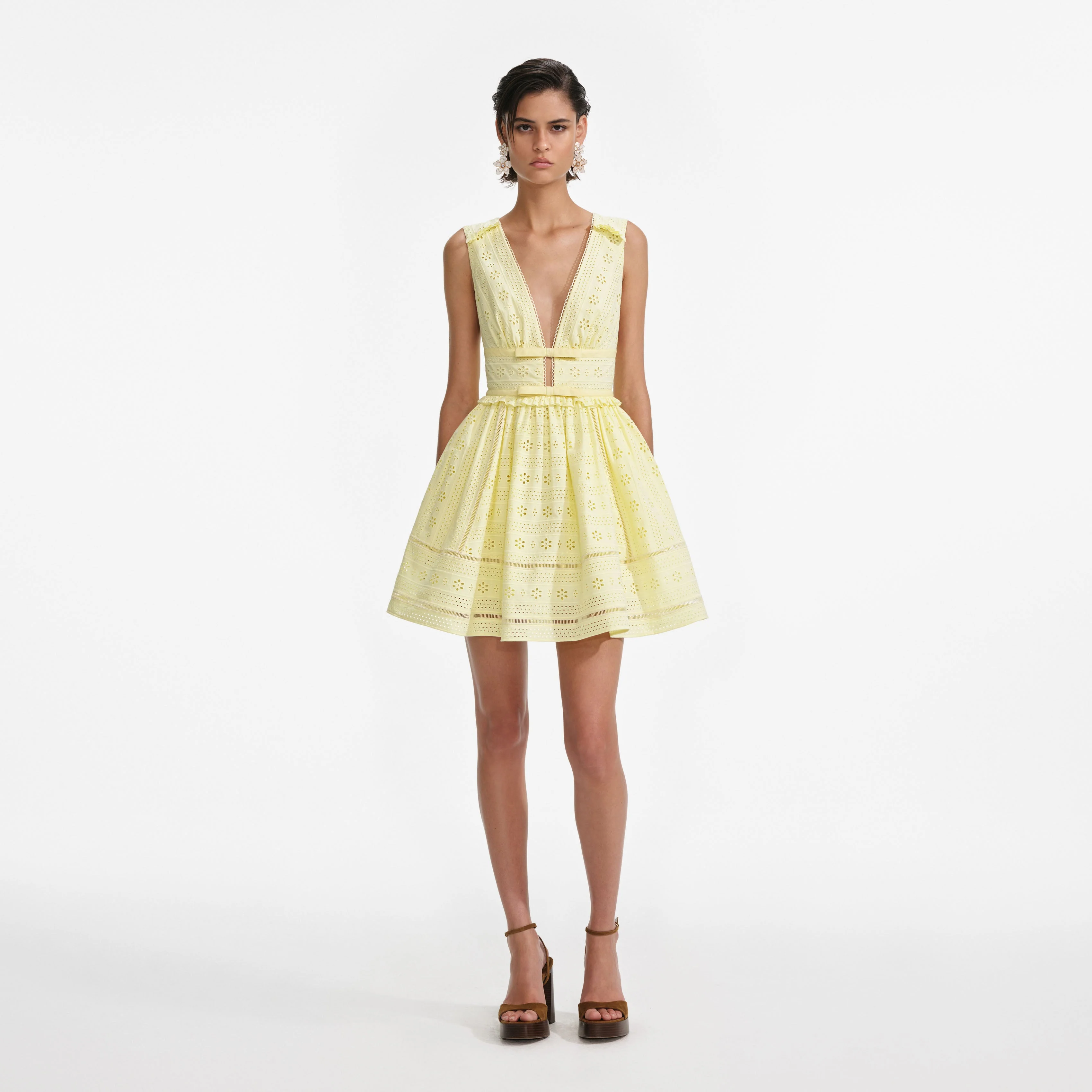 Yellow Cotton Broderie Mini Dress