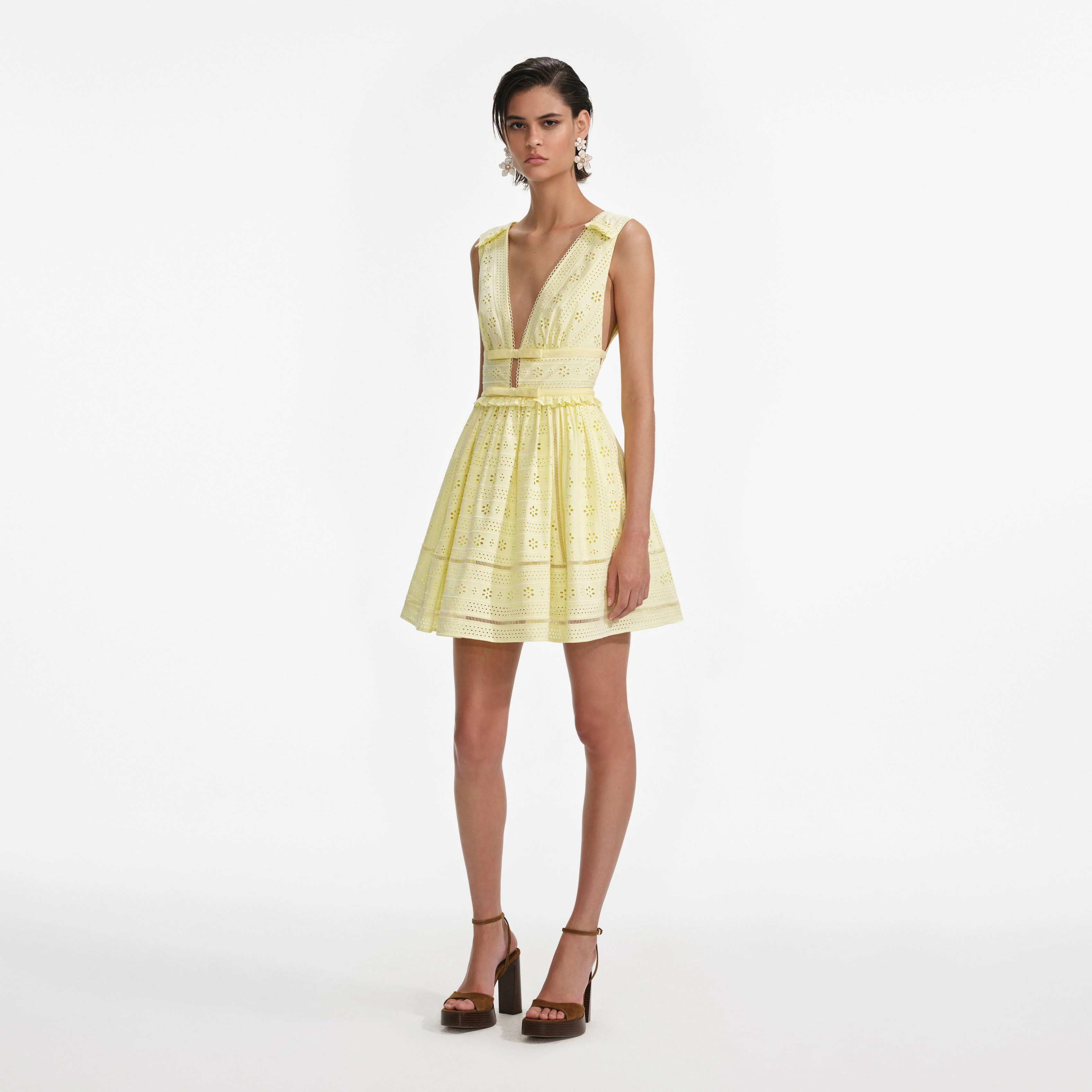 Yellow Cotton Broderie Mini Dress - Image 2