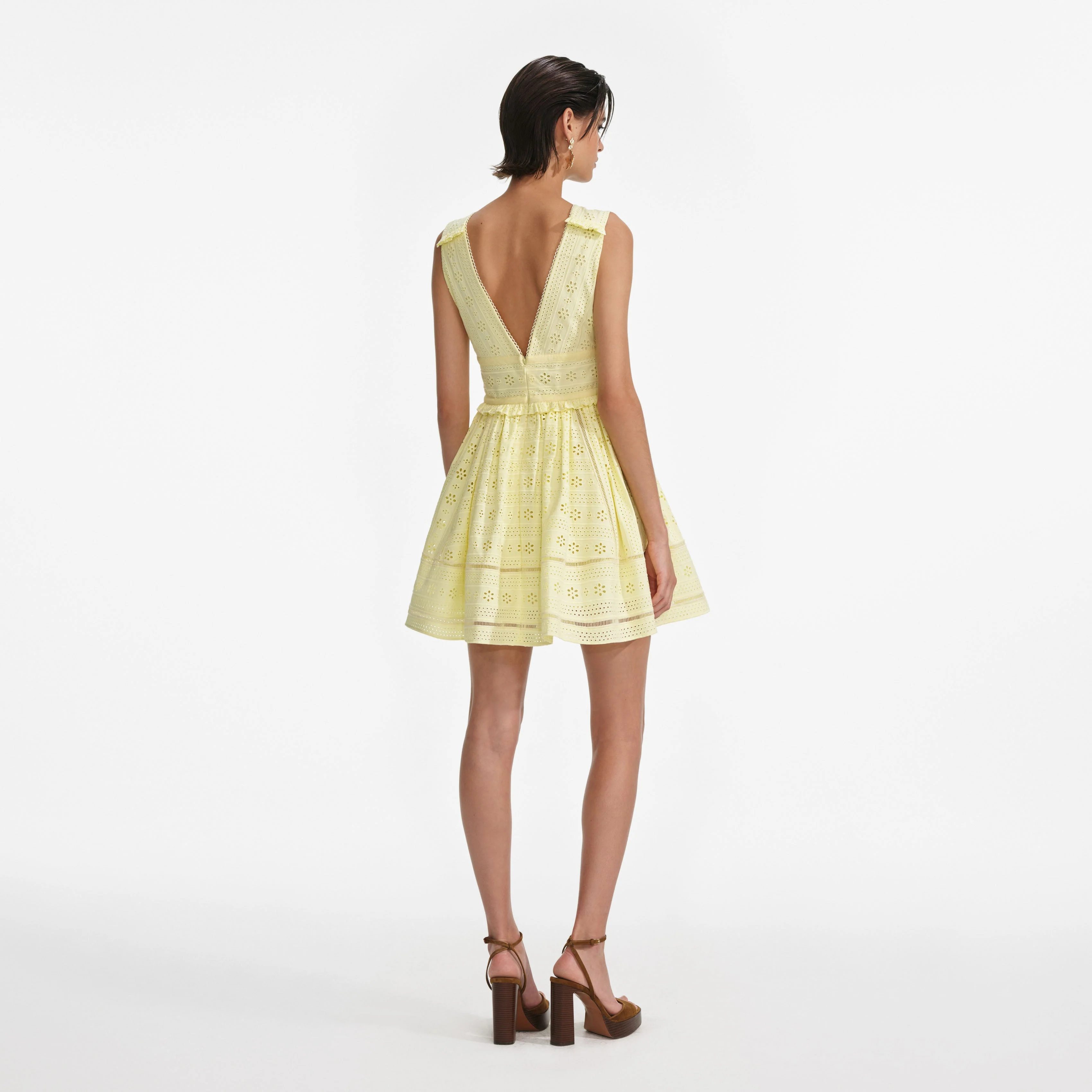 Yellow Cotton Broderie Mini Dress - Image 3