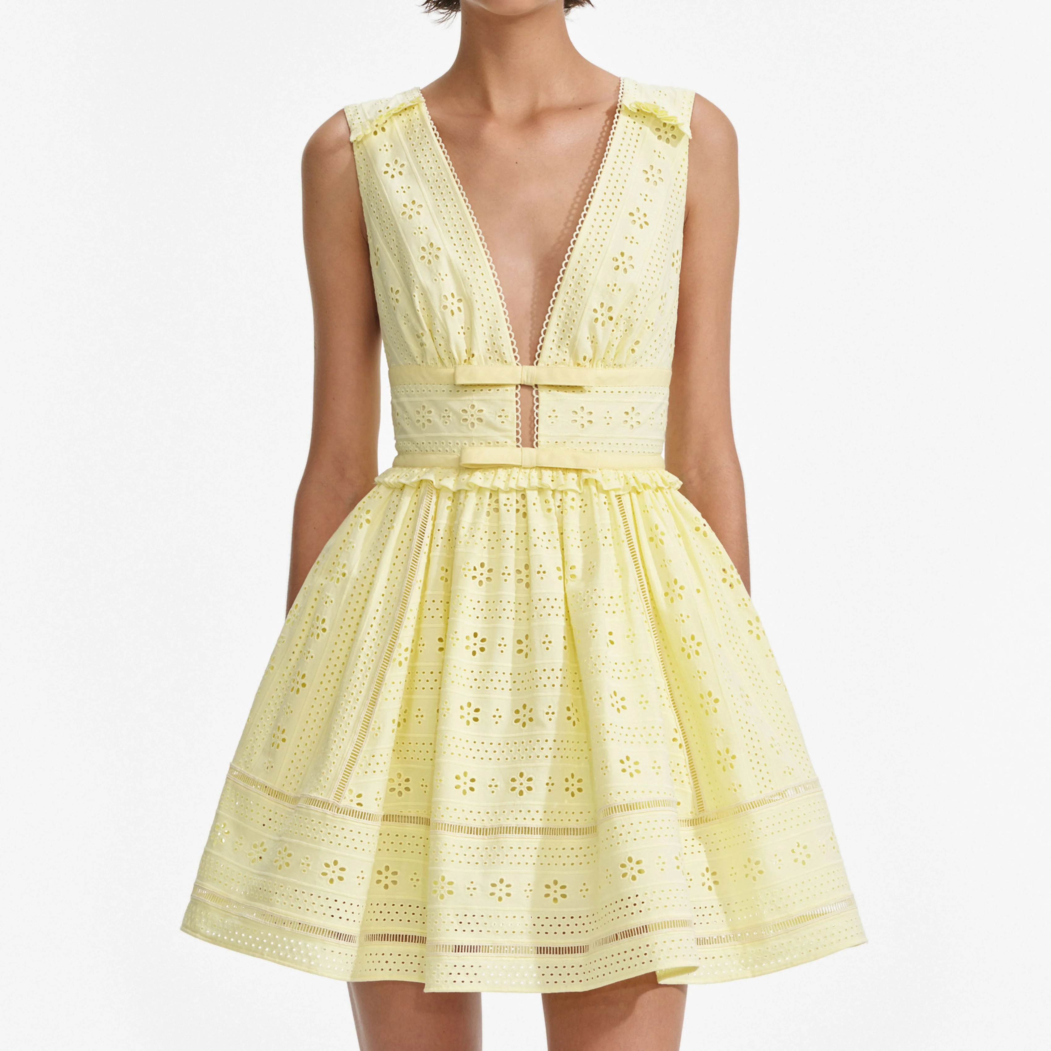 Yellow Cotton Broderie Mini Dress - Image 4