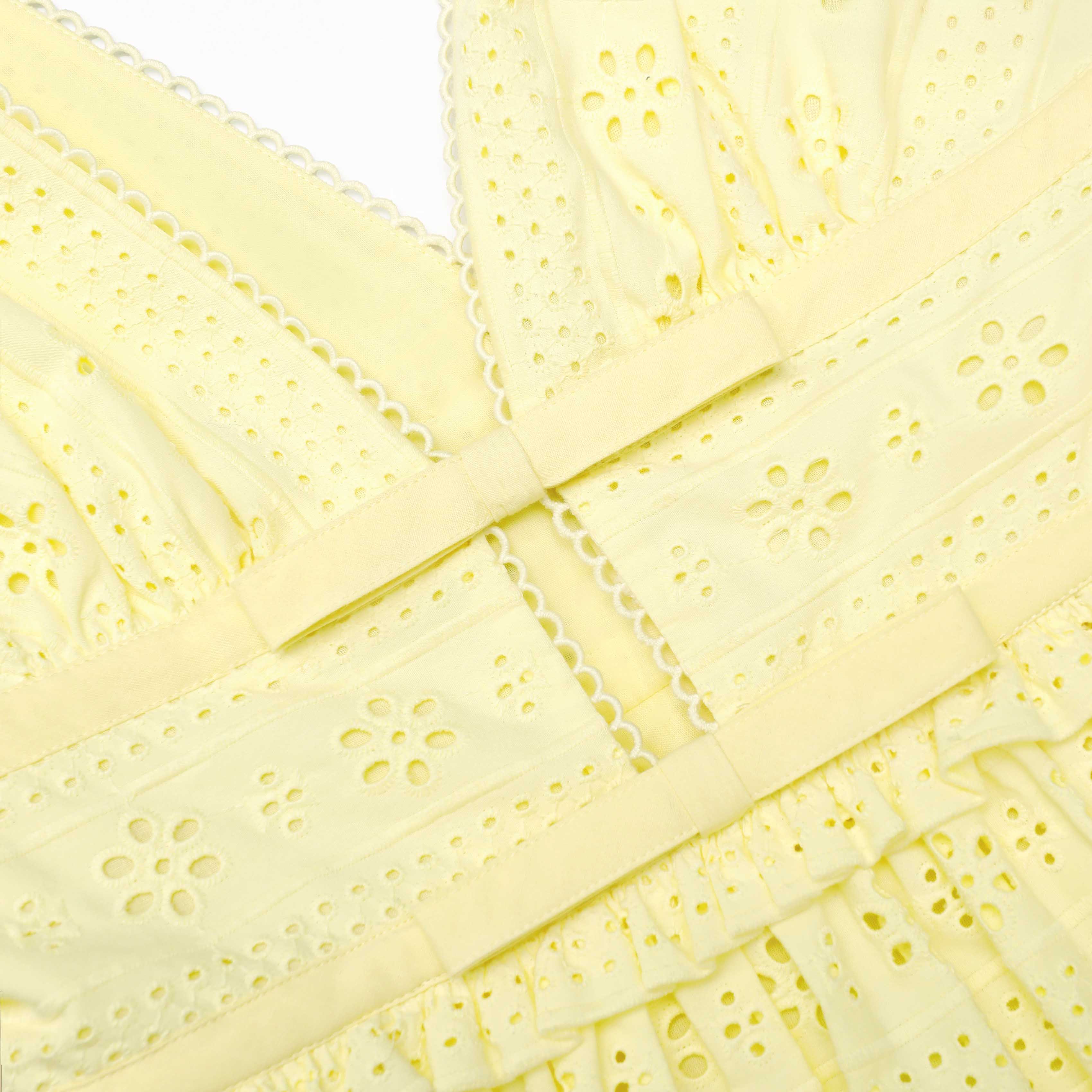 Yellow Cotton Broderie Mini Dress - Image 5