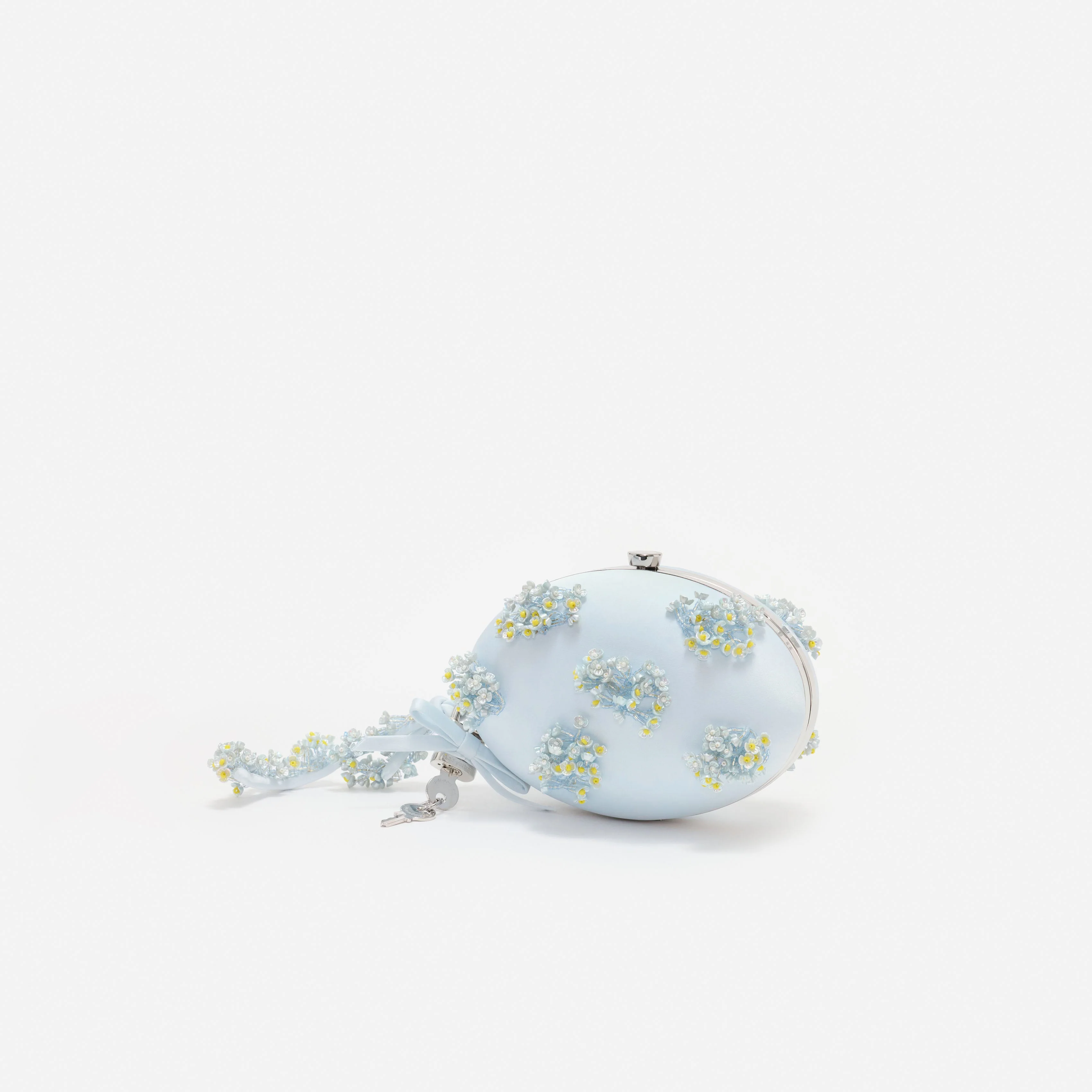Blue Satin Floral Beaded Oval Clutch - Image 2