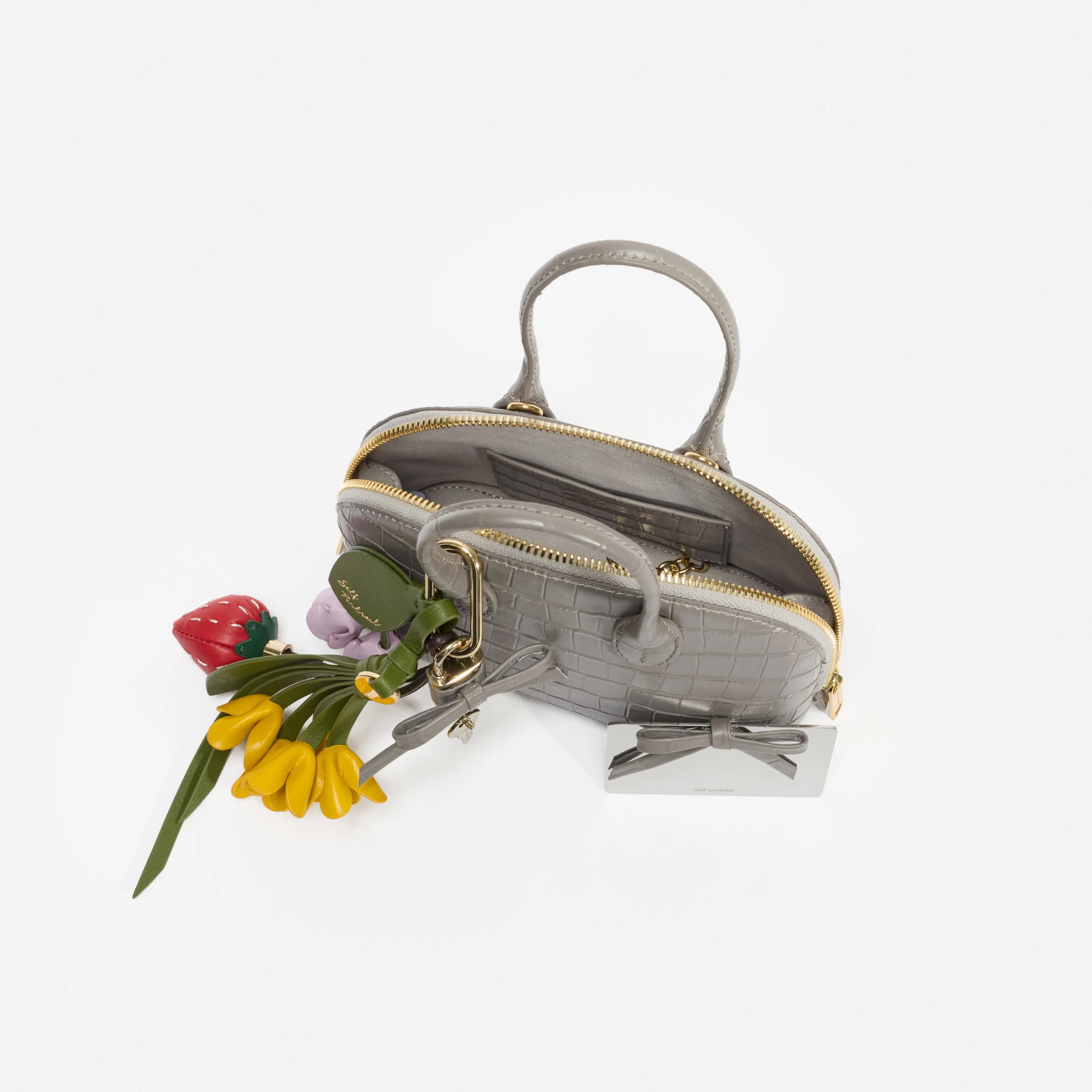Embossed Leather Grey Mini Bag - Image 5