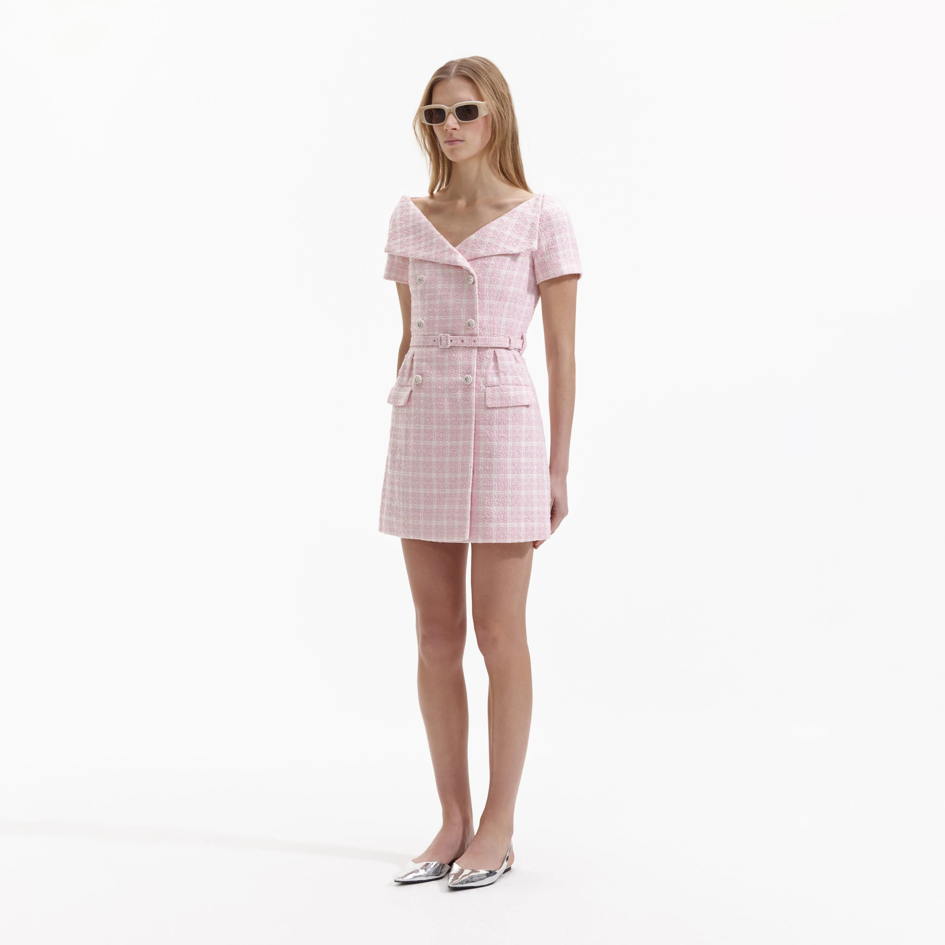 Pink Boucle Off Shoulder Mini Dress - Image 2