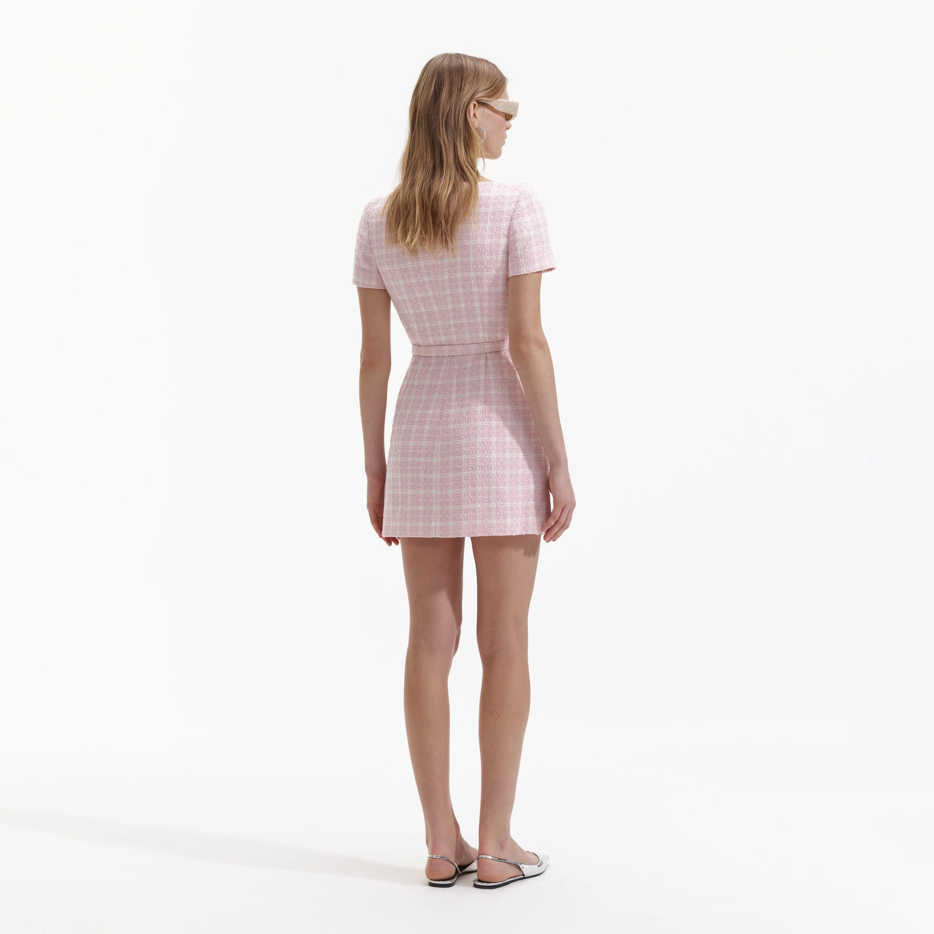 Pink Boucle Off Shoulder Mini Dress - Image 3