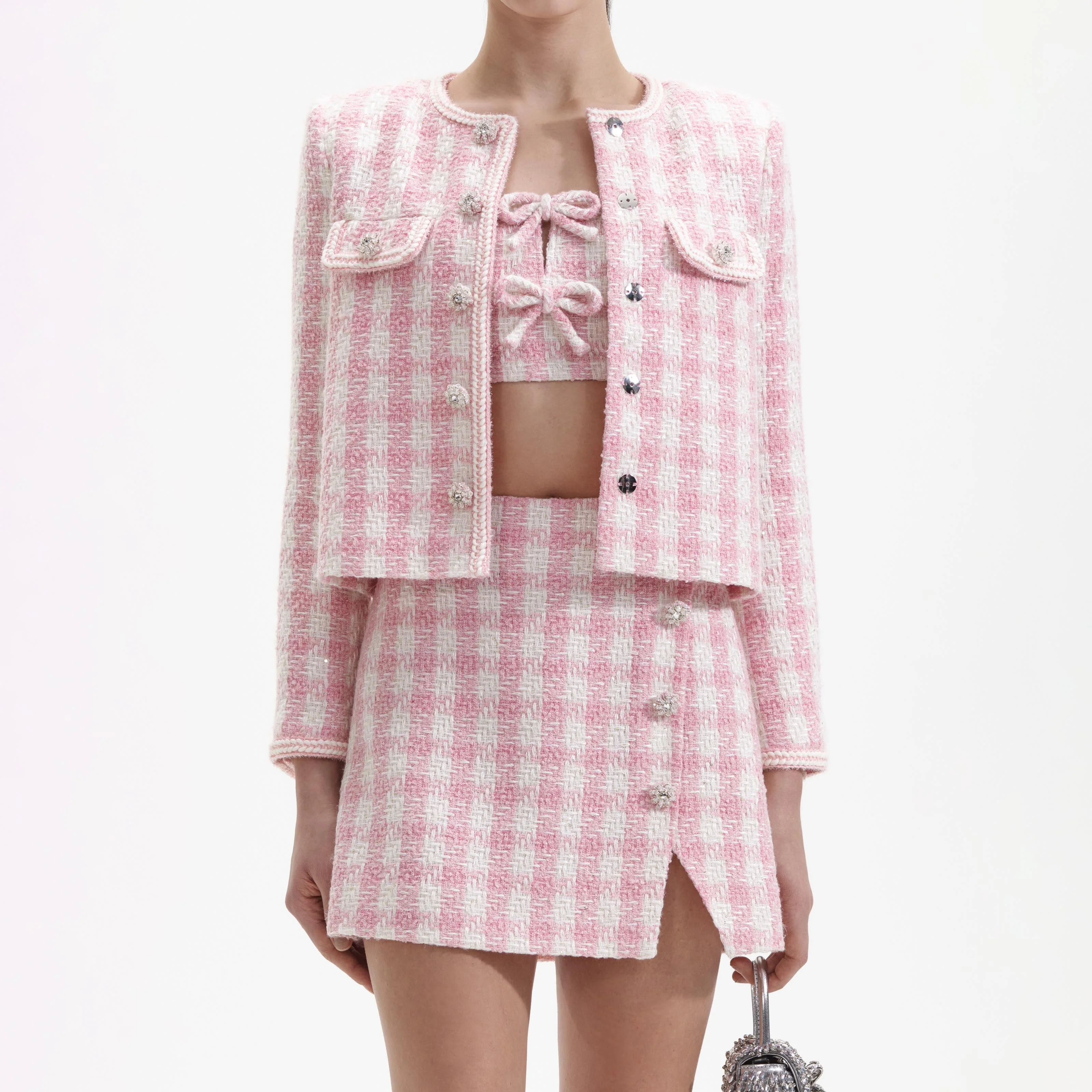 Pink Check Boucle Jacket - Image 4