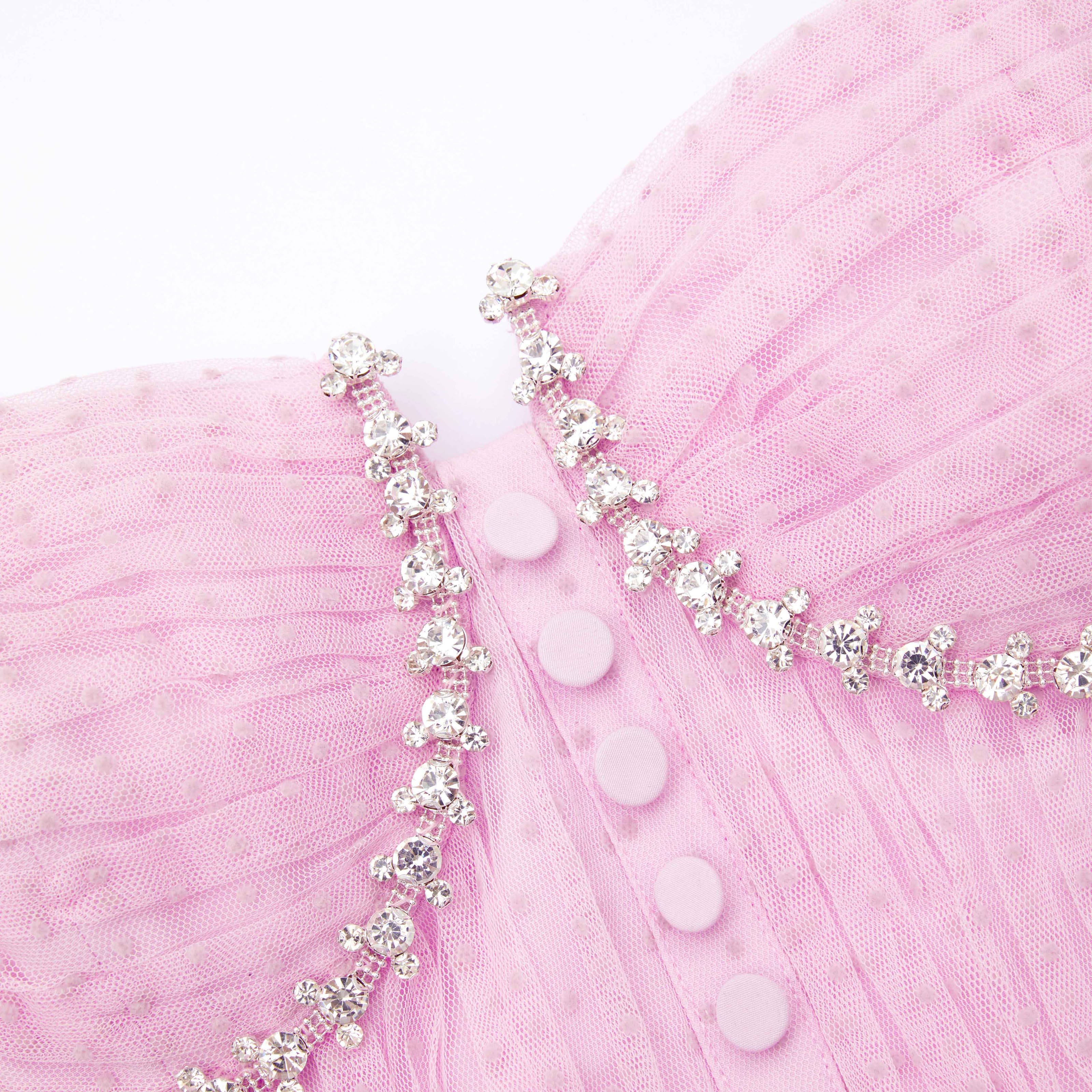 Pink Dot Mesh Tier Midi Dress - Image 5