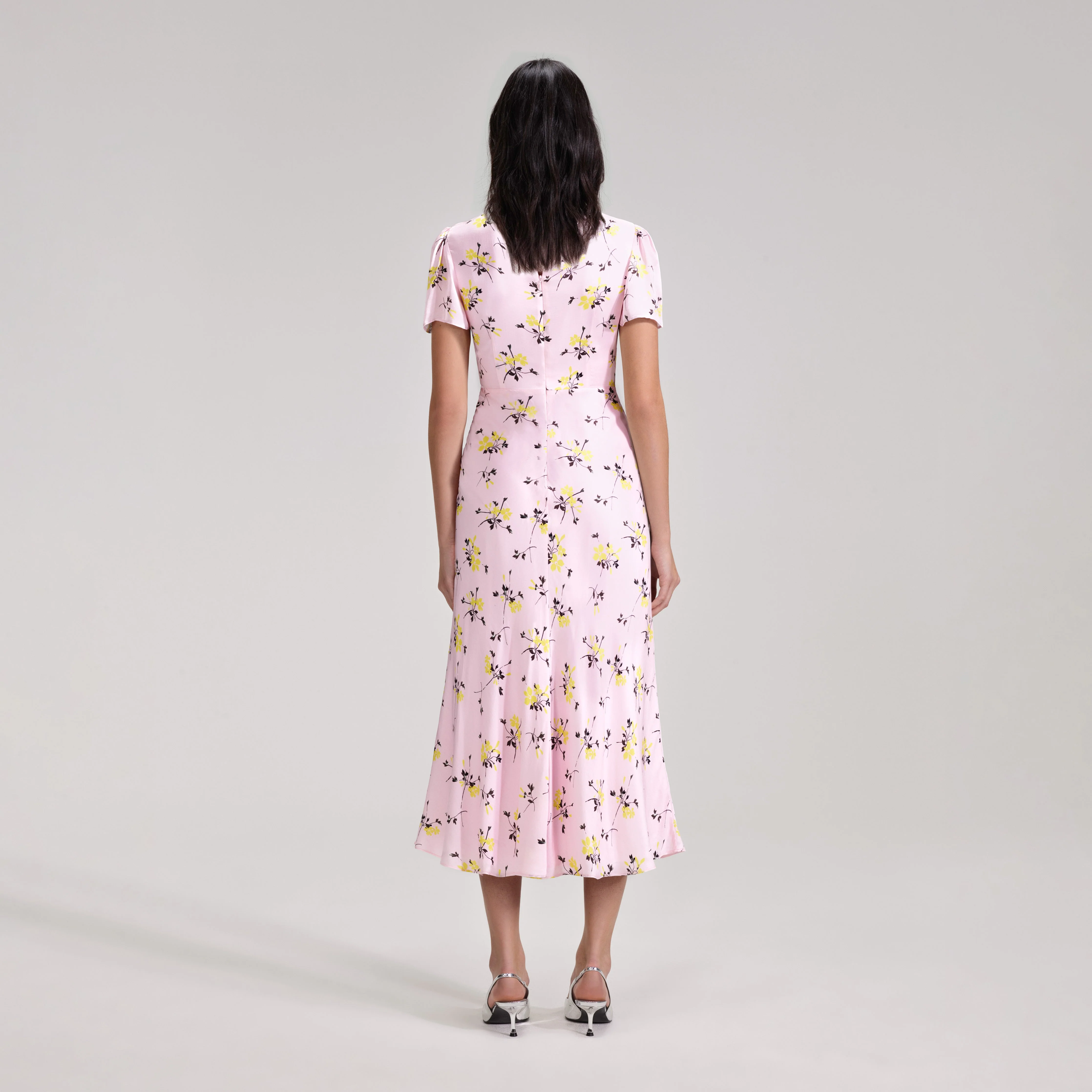 Pink Floral Print Midi Dress - Image 3