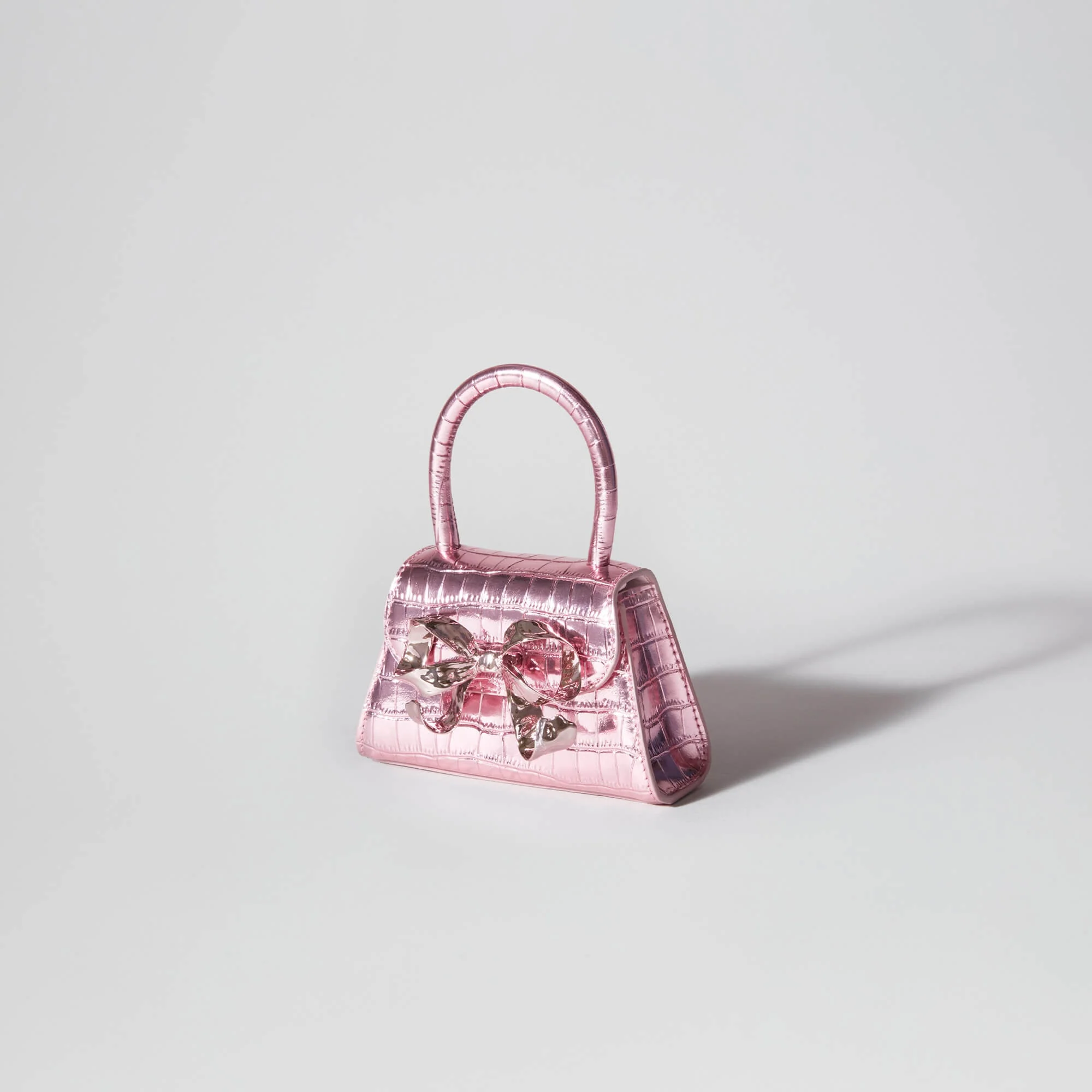 Pink Metallic Croc Micro Bow Bag - Image 2