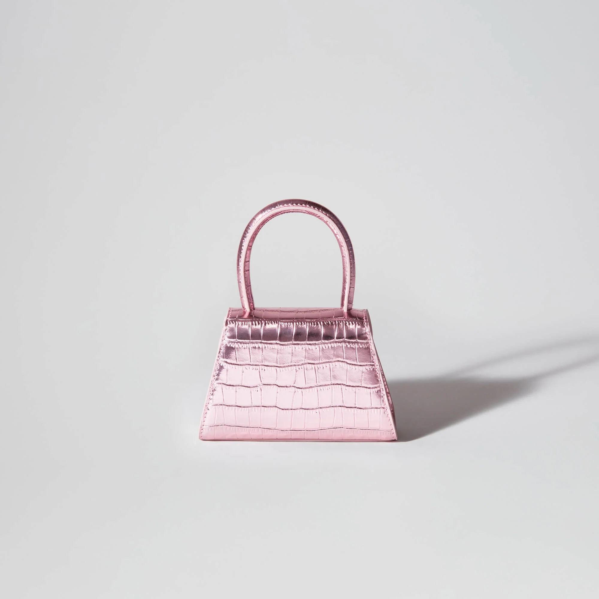 Pink Metallic Croc Micro Bow Bag - Image 3