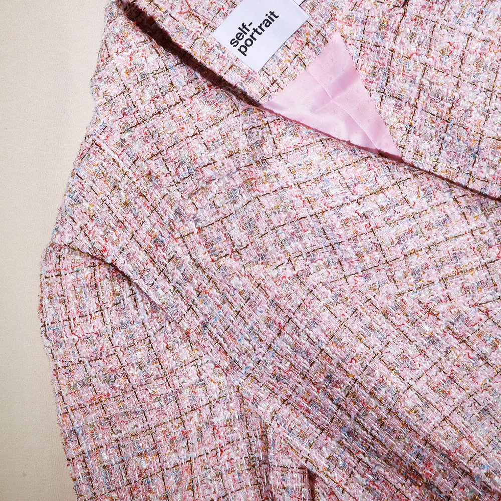 Pink V Neck Boucle Tailored Mini Dress - Image 4