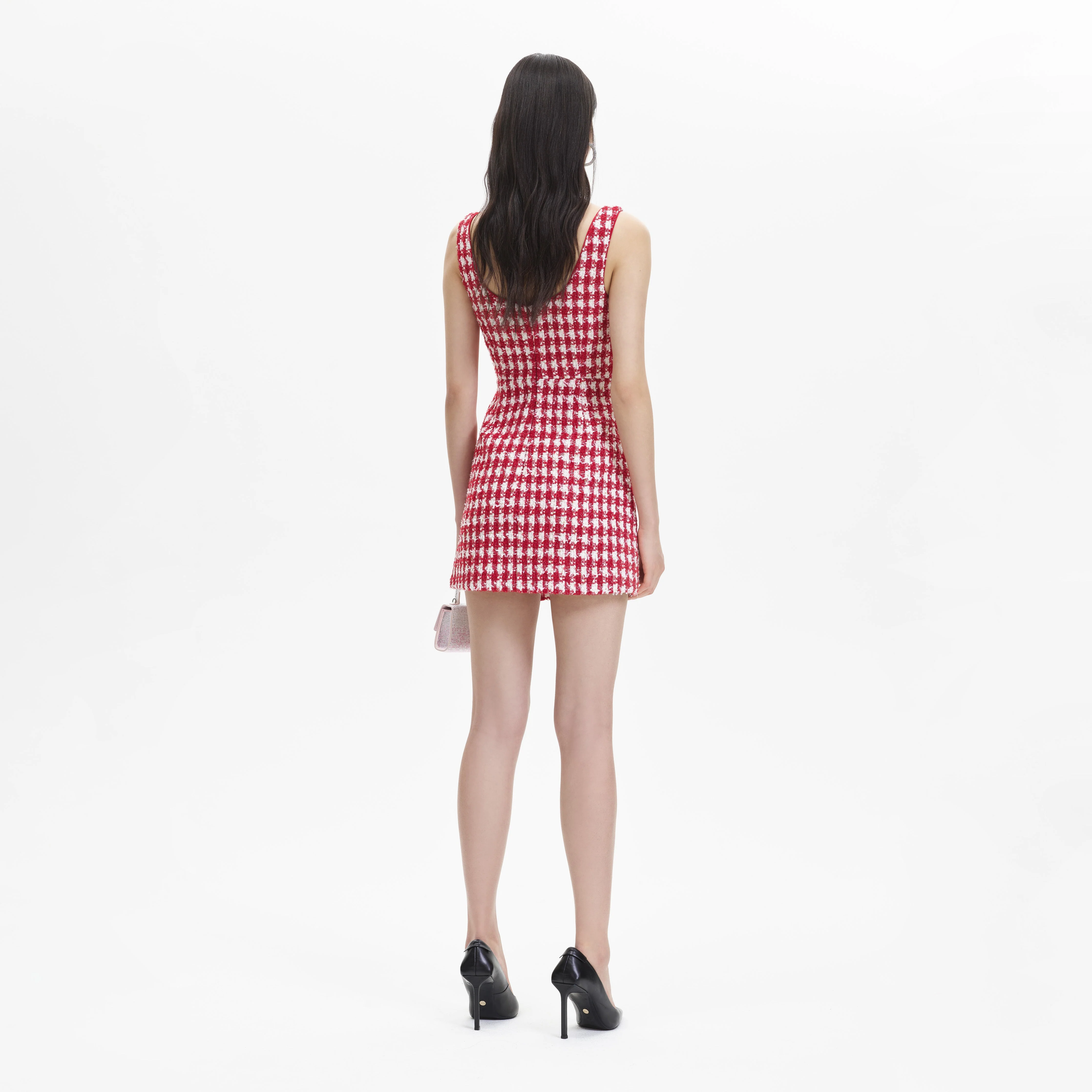 Red Check Boucle Mini Dress - Image 3
