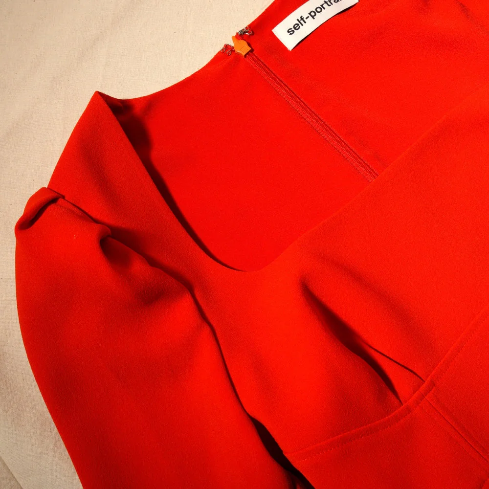 Red Crepe Ruched Midi Dress - Image 4