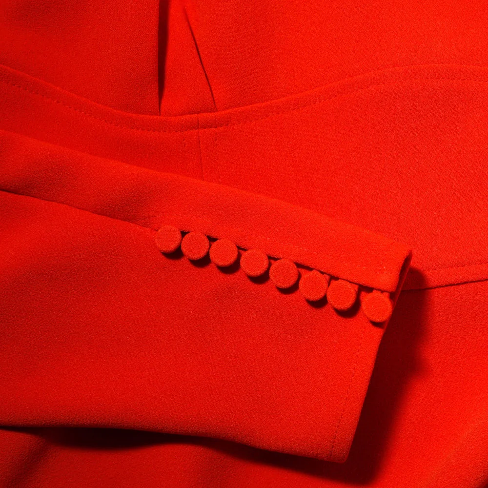 Red Crepe Ruched Midi Dress - Image 6