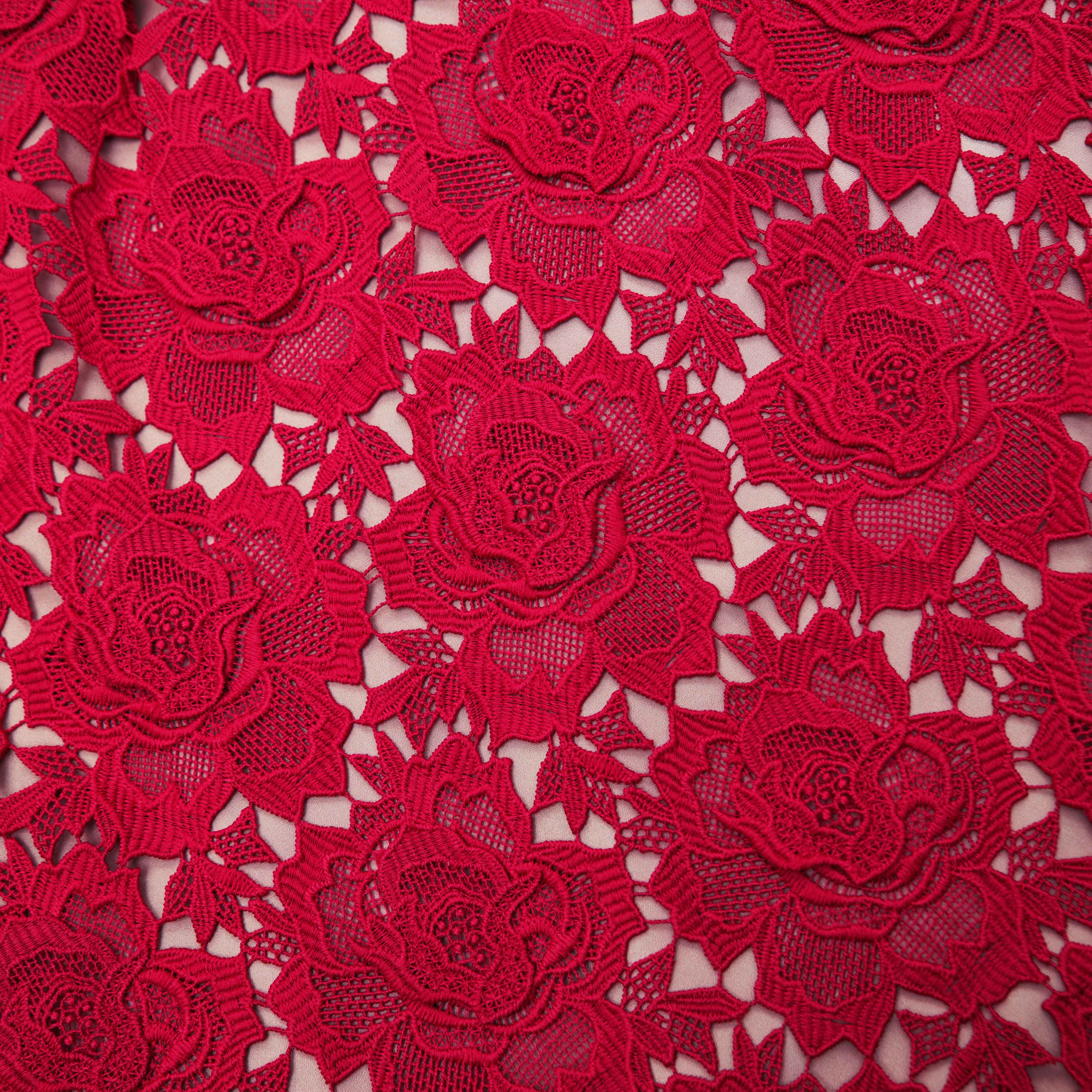 Red Flower Lace Midi Dress - Image 5