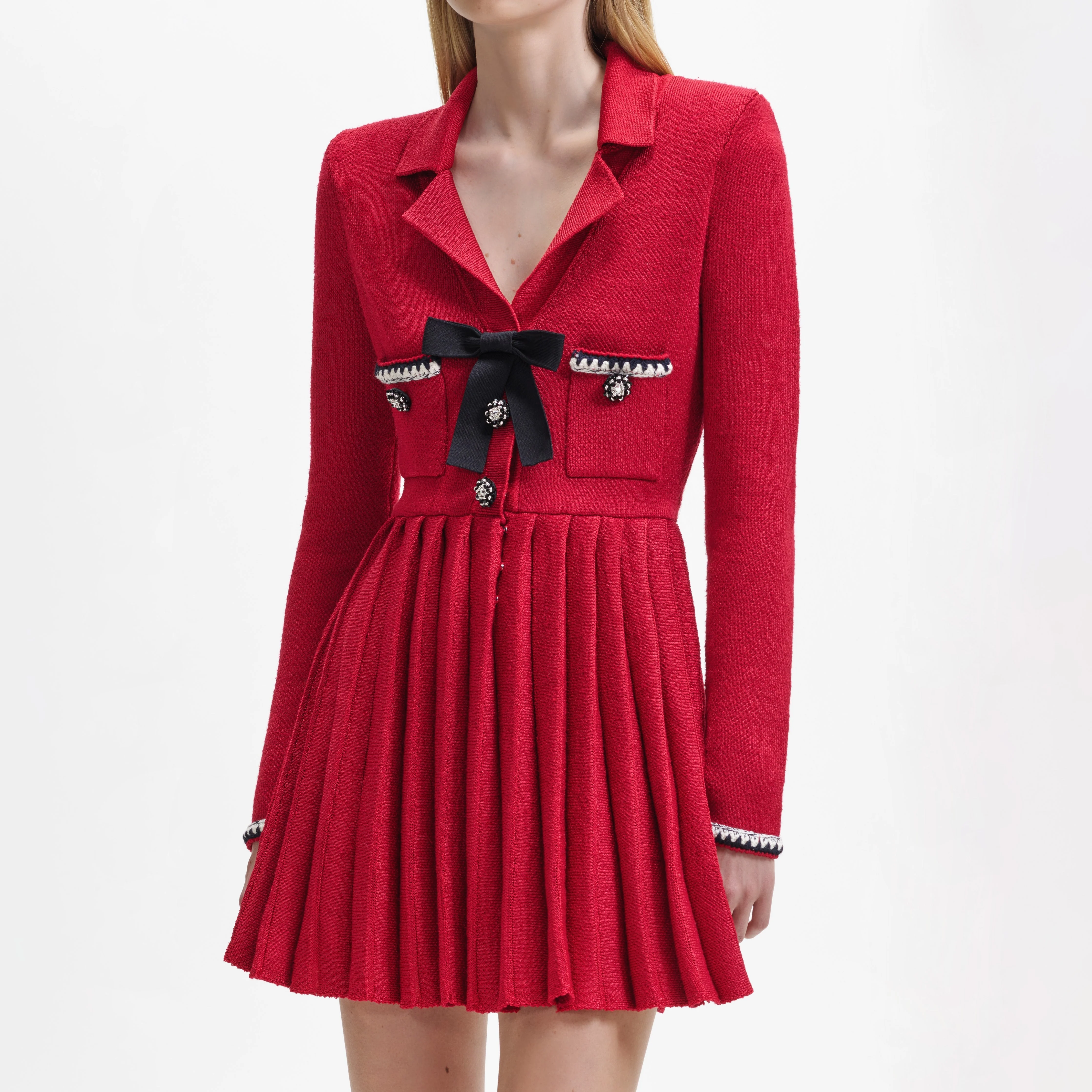 Red Knit Bow Mini Dress - Image 4