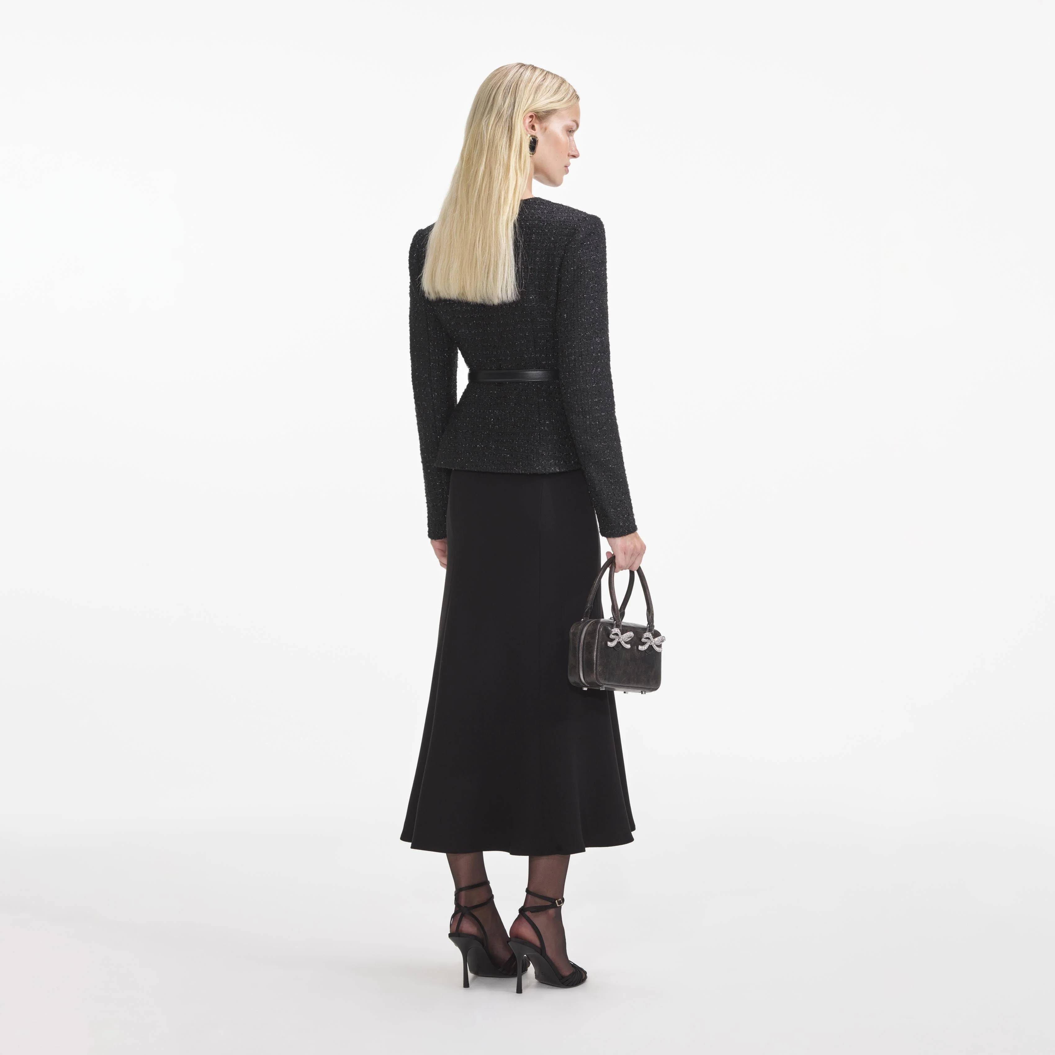 Black Boucle Asymmetric Midi Dress - Image 3