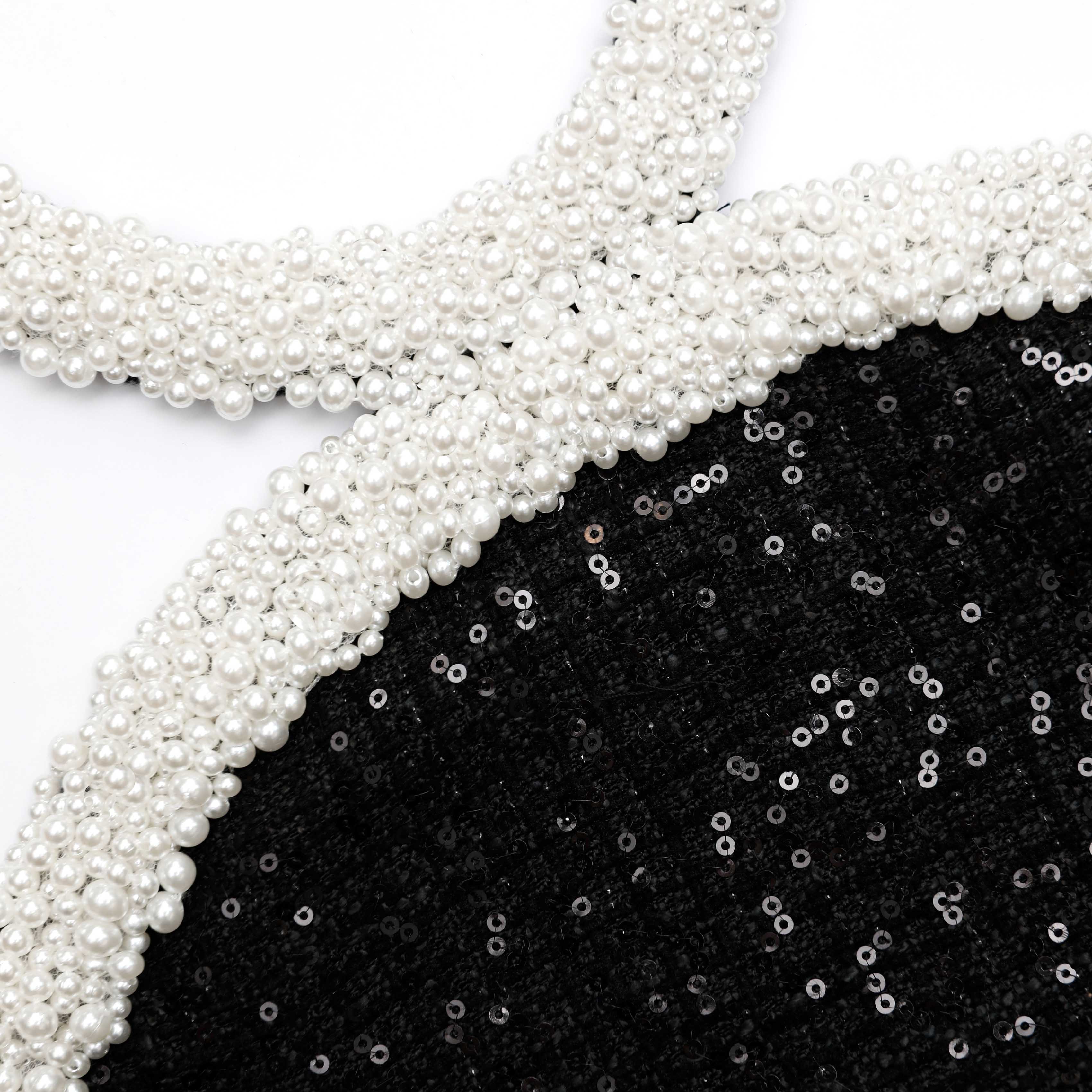 Black Boucle Pearl Trim Mini Dress - Image 5