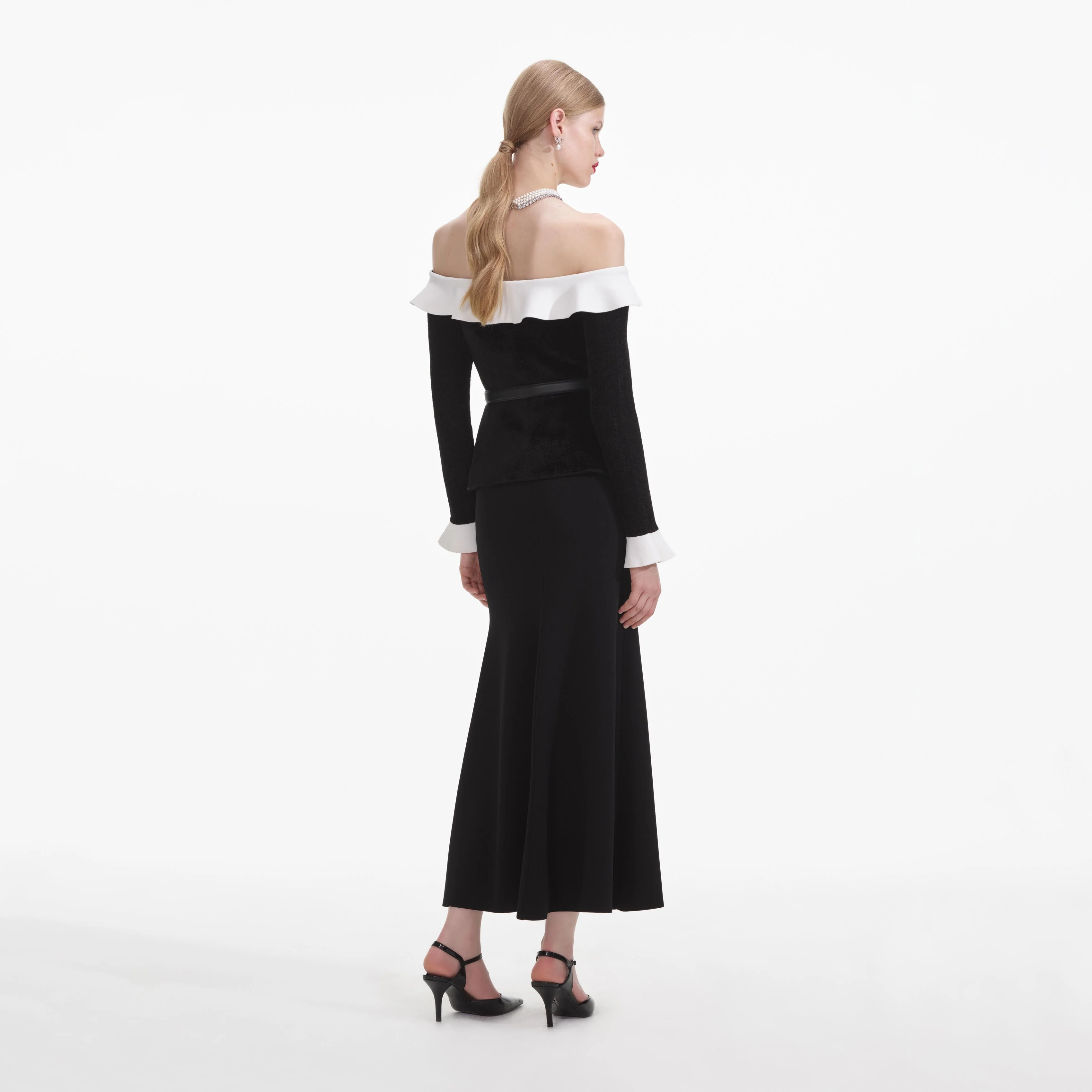 Black Chenille Knit Off Shoulder Midi Dress - Image 3
