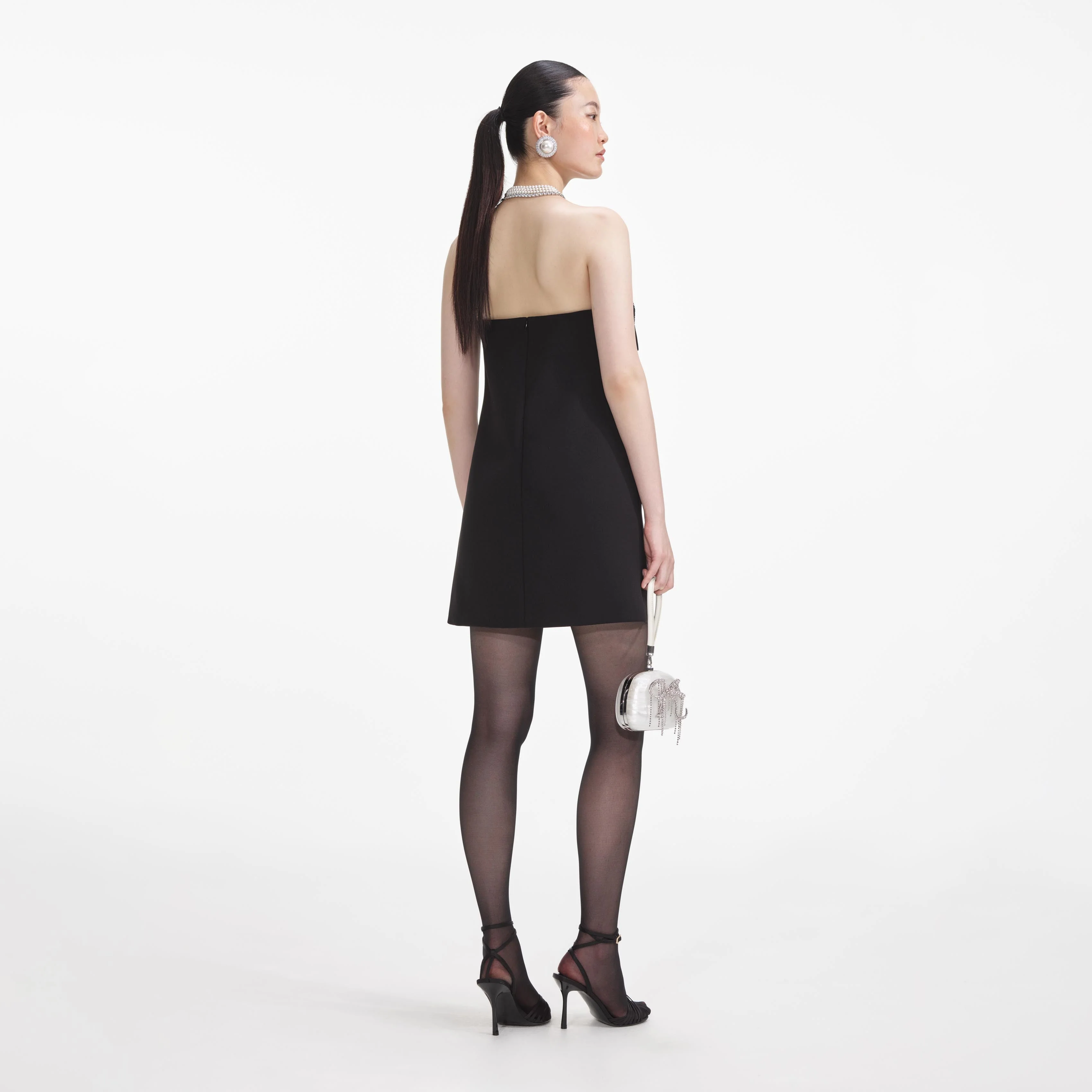 Black Crepe Bandeau Mini Dress - Image 3