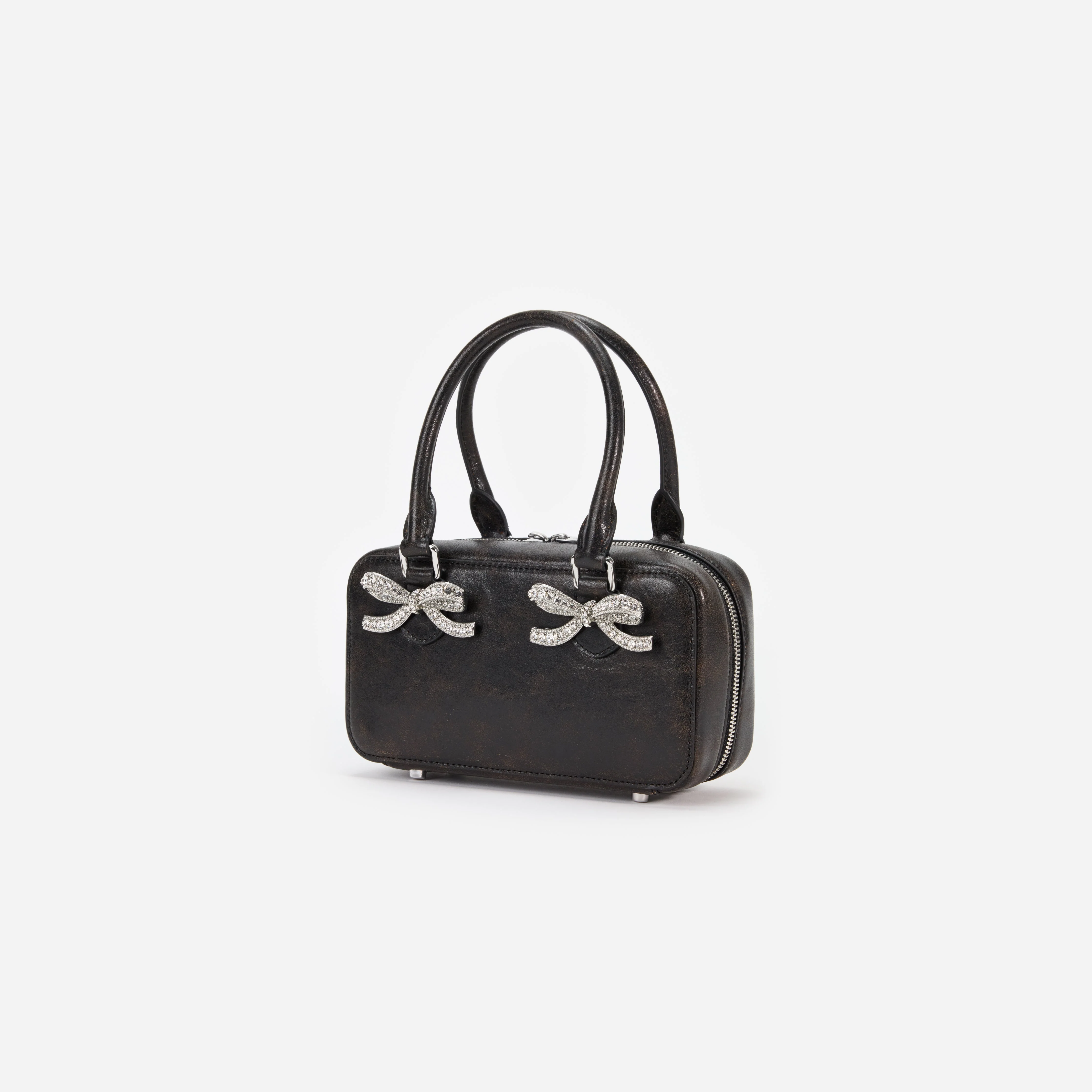 Black Distressed Leather Mini Tote Bag - Image 2