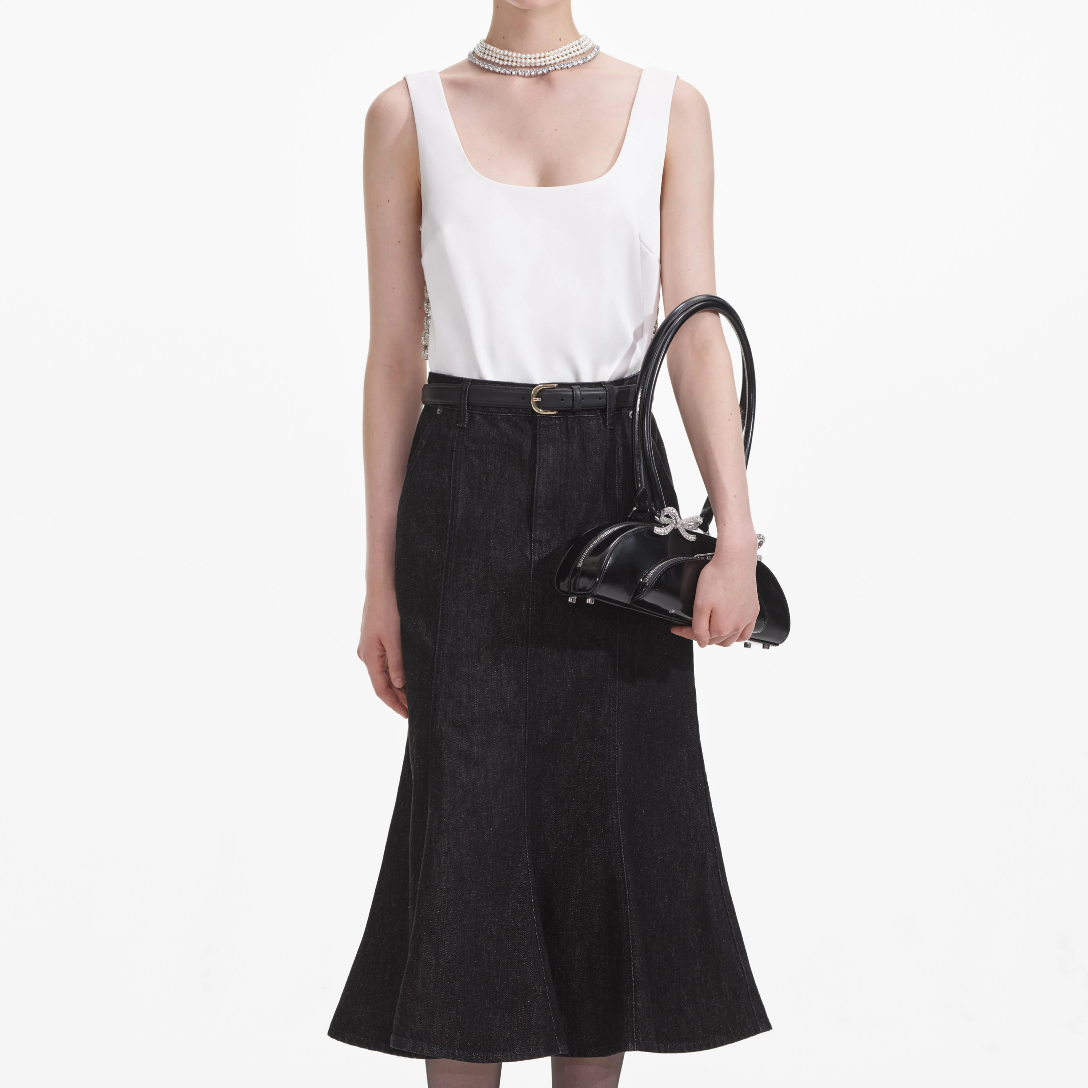 Black Flared Denim Midi Skirt - Image 4