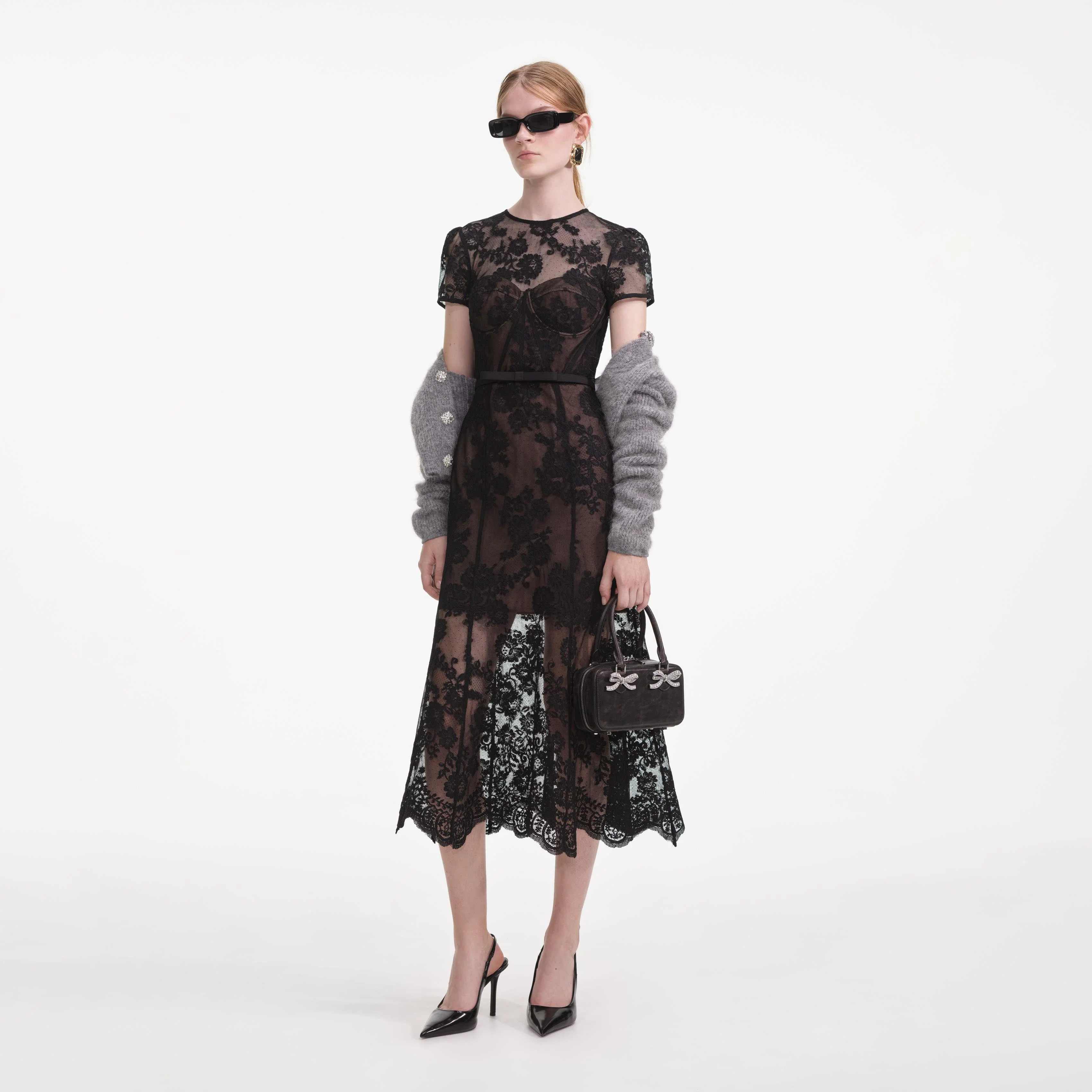 Black Lace Bustier Midi Dress - Image 2