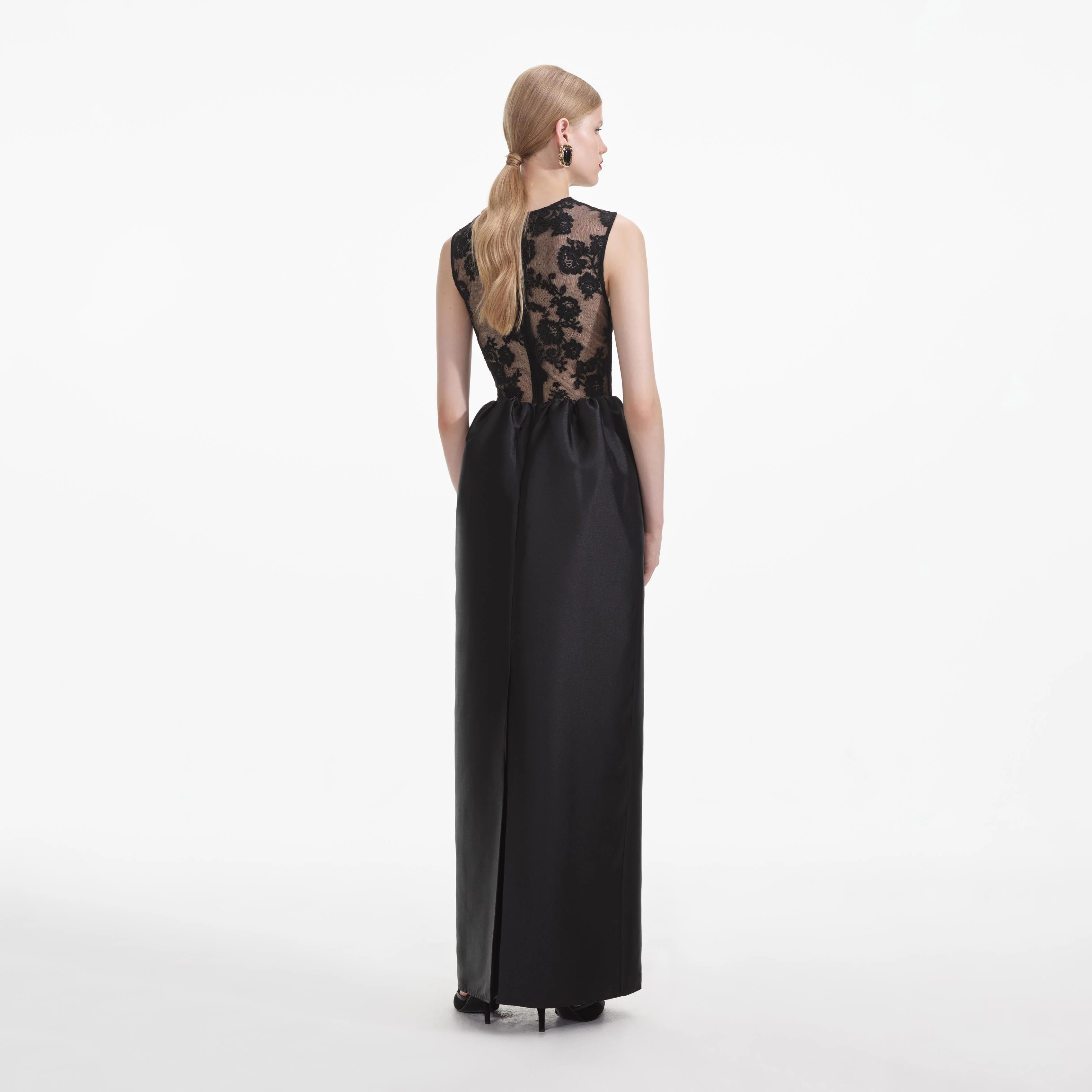 Black Lace Taffeta Maxi Dress - Image 3