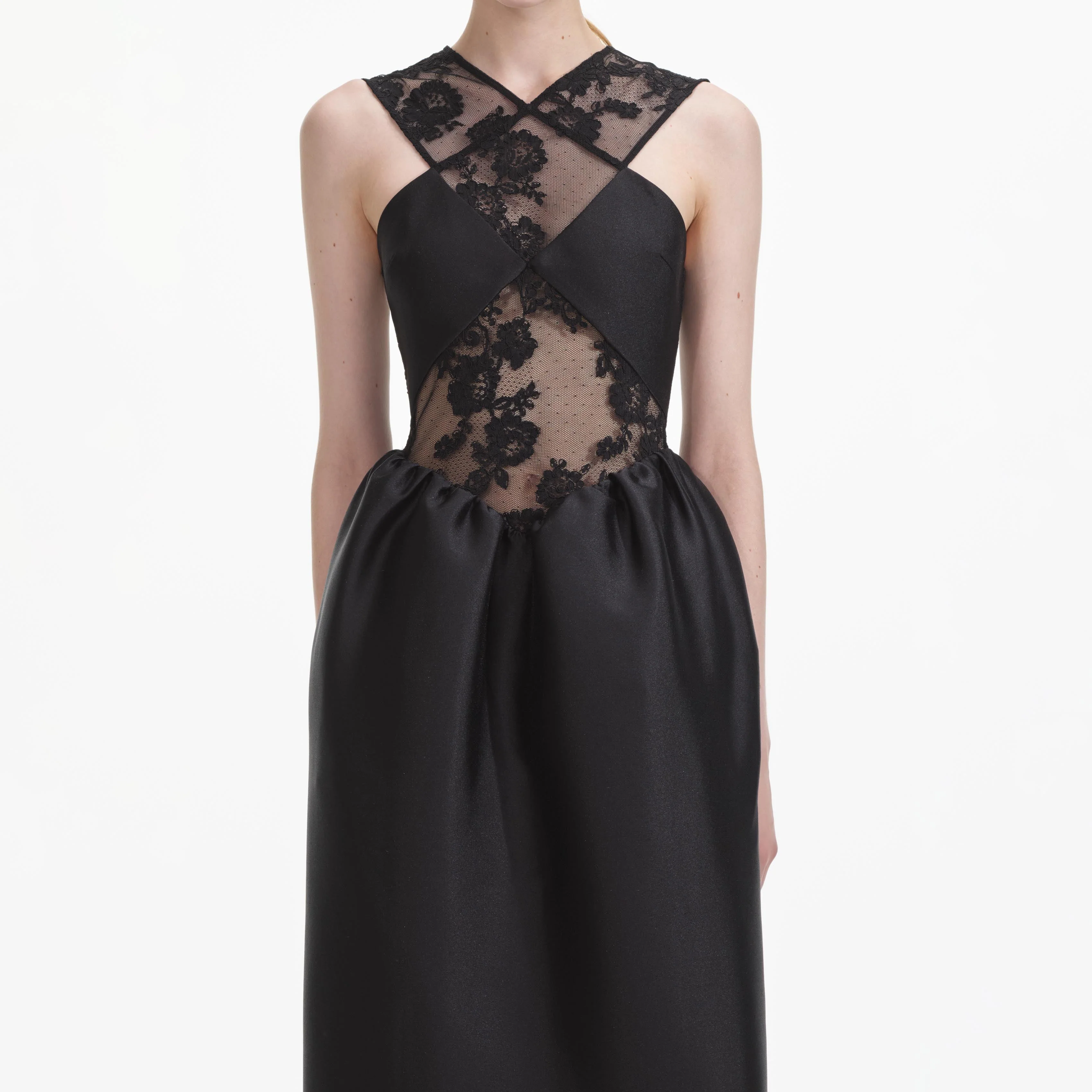 Black Lace Taffeta Maxi Dress - Image 5