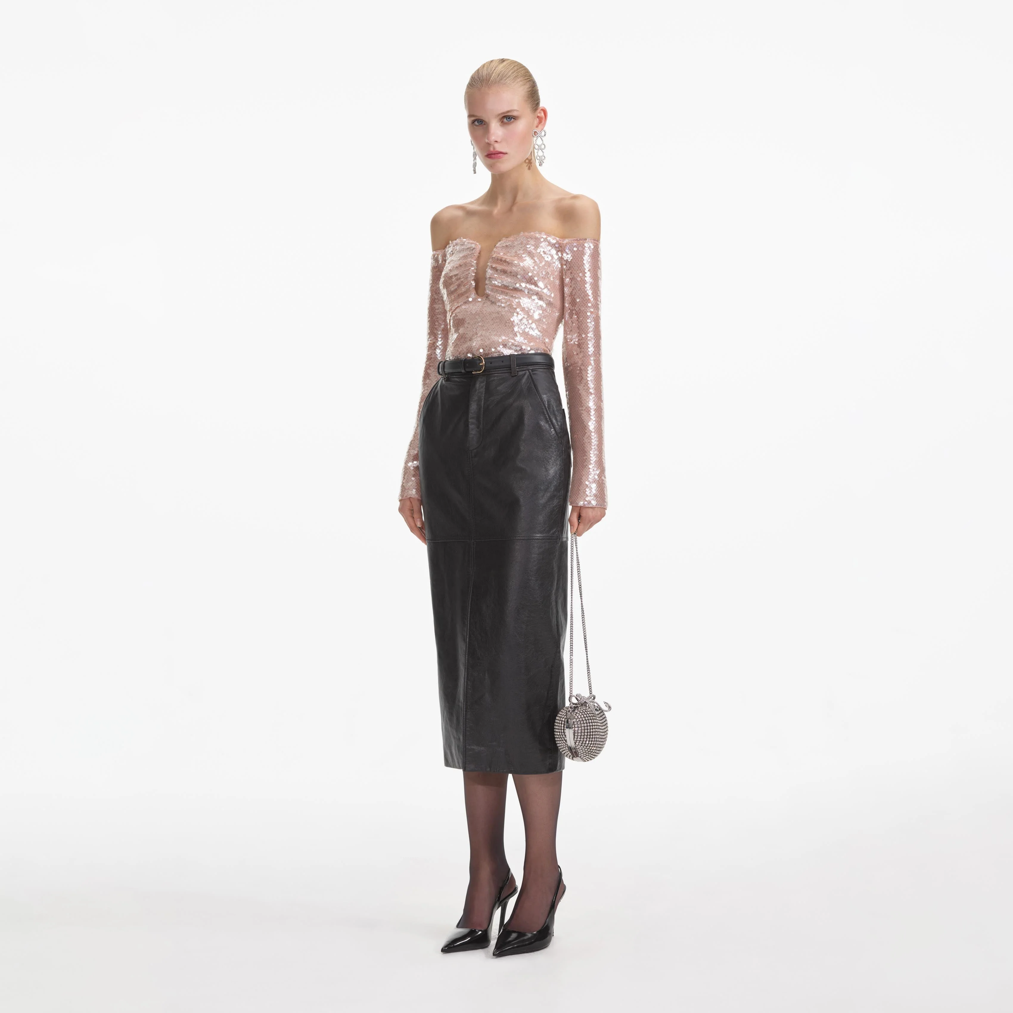 Black Leather Midi Skirt - Image 2