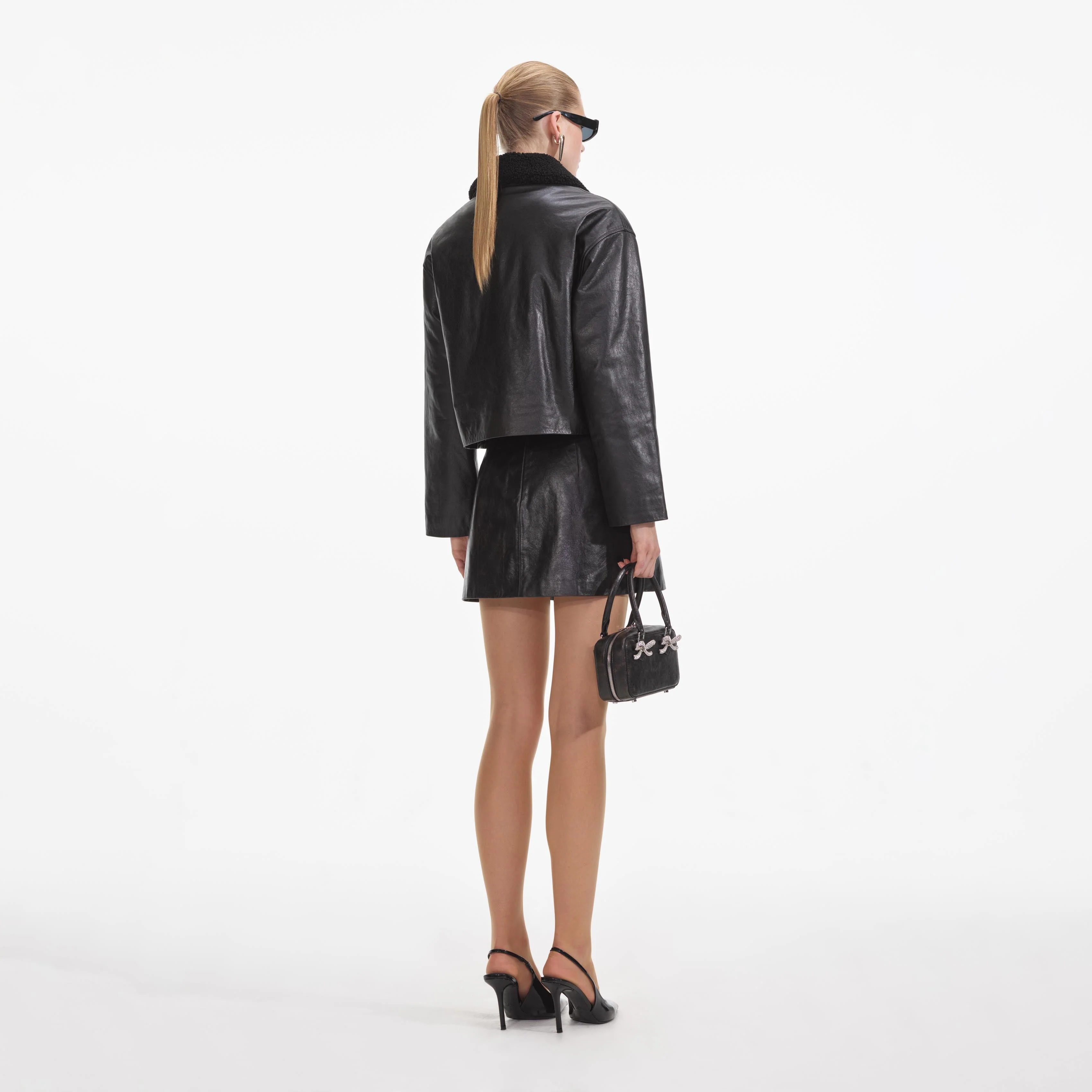 Black Leather Shearling Jacket - Image 3