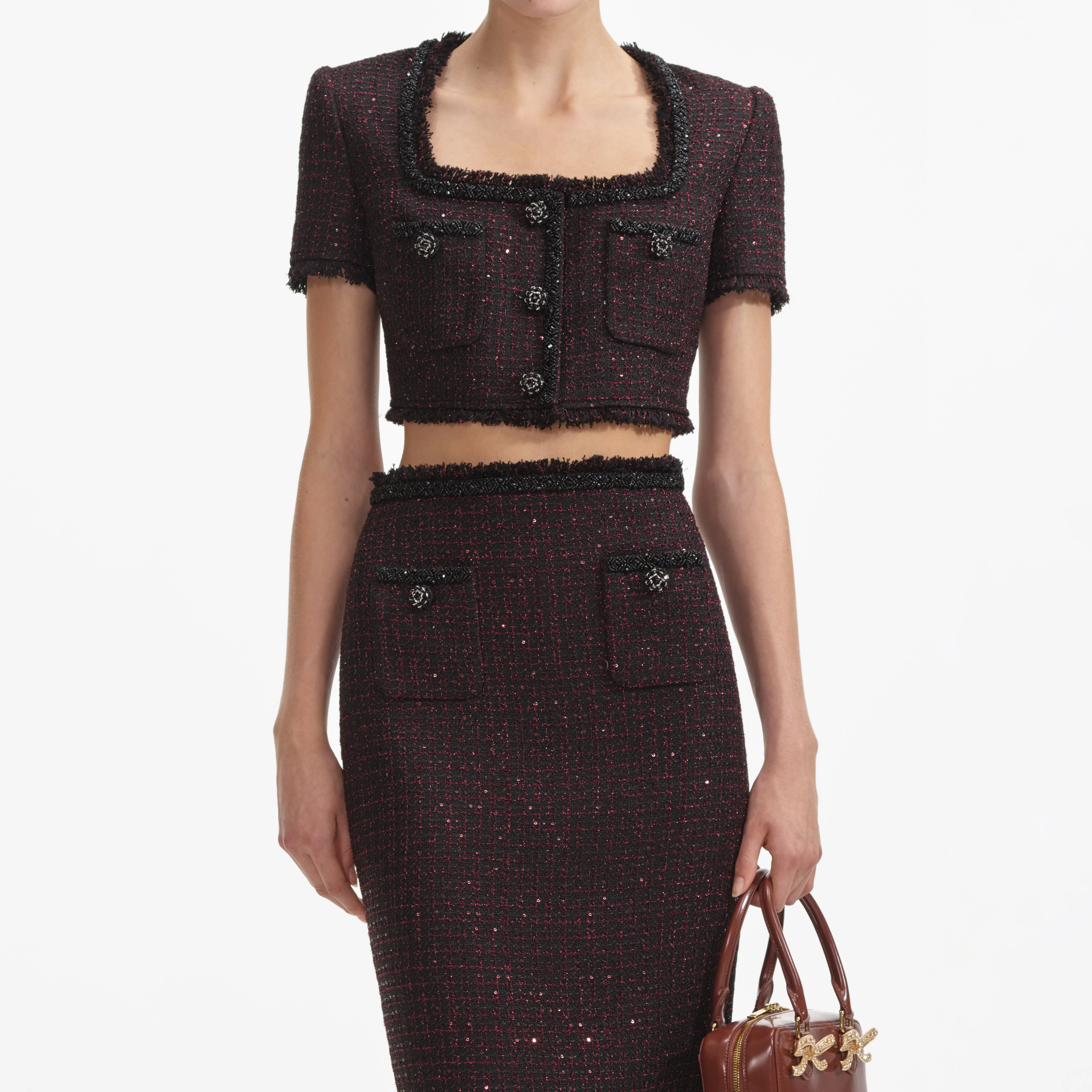 Black Metallic Boucle Midi Skirt - Image 4
